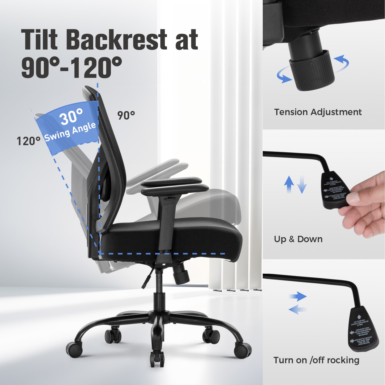 ALPHA HOME Heavy Duty Ergonomic Mesh High Back Big  Tall Executive Office Chair With Lumbar Support Black PopularChairscom