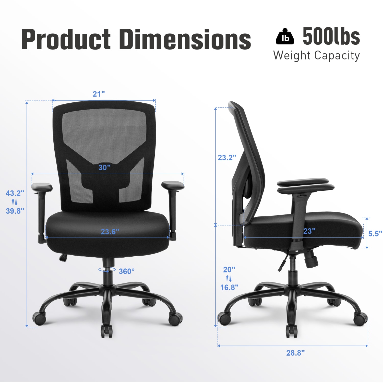 ALPHA HOME Heavy Duty Ergonomic Mesh High Back Big  Tall Executive Office Chair With Lumbar Support Black PopularChairscom
