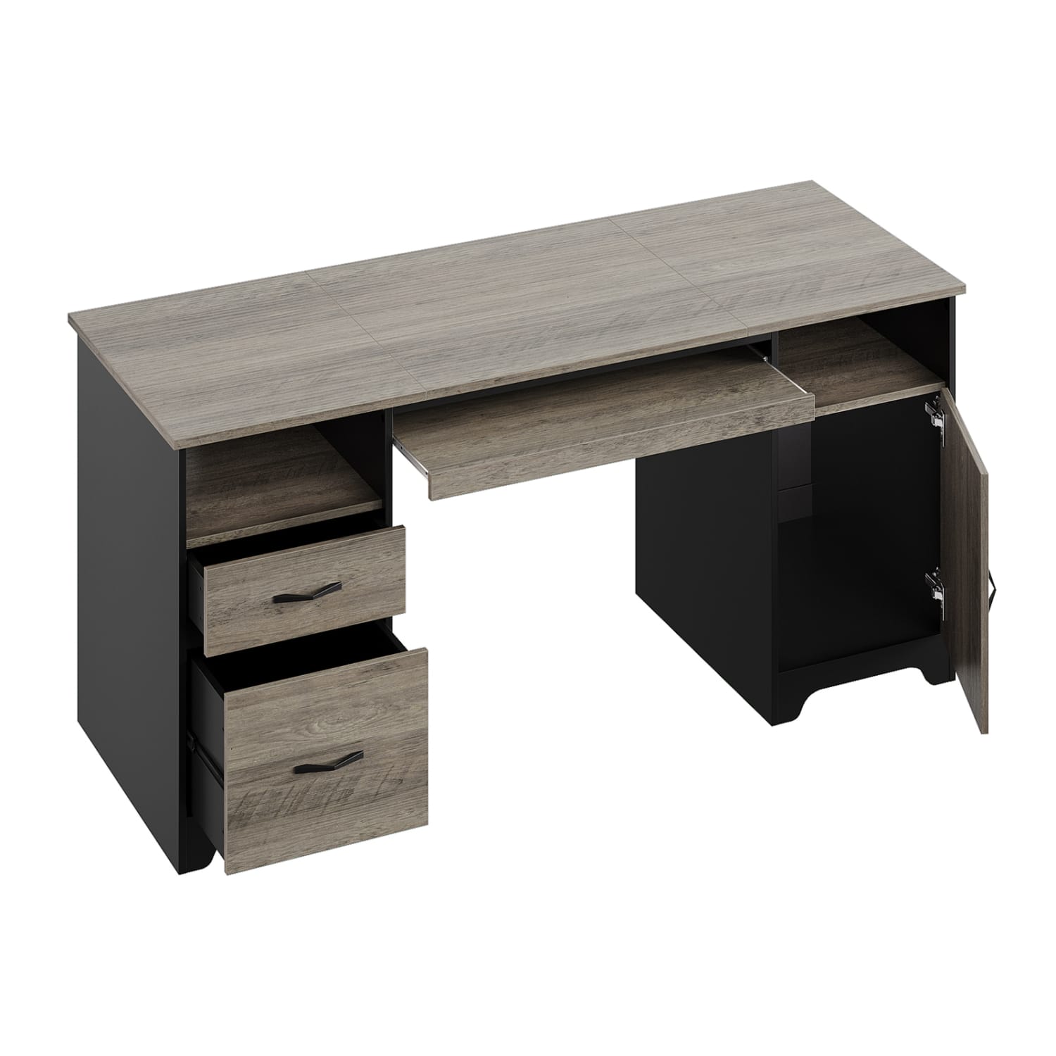 Bestier 59inW Executive Computer Desk With Open Storage & Cabinet, Gray