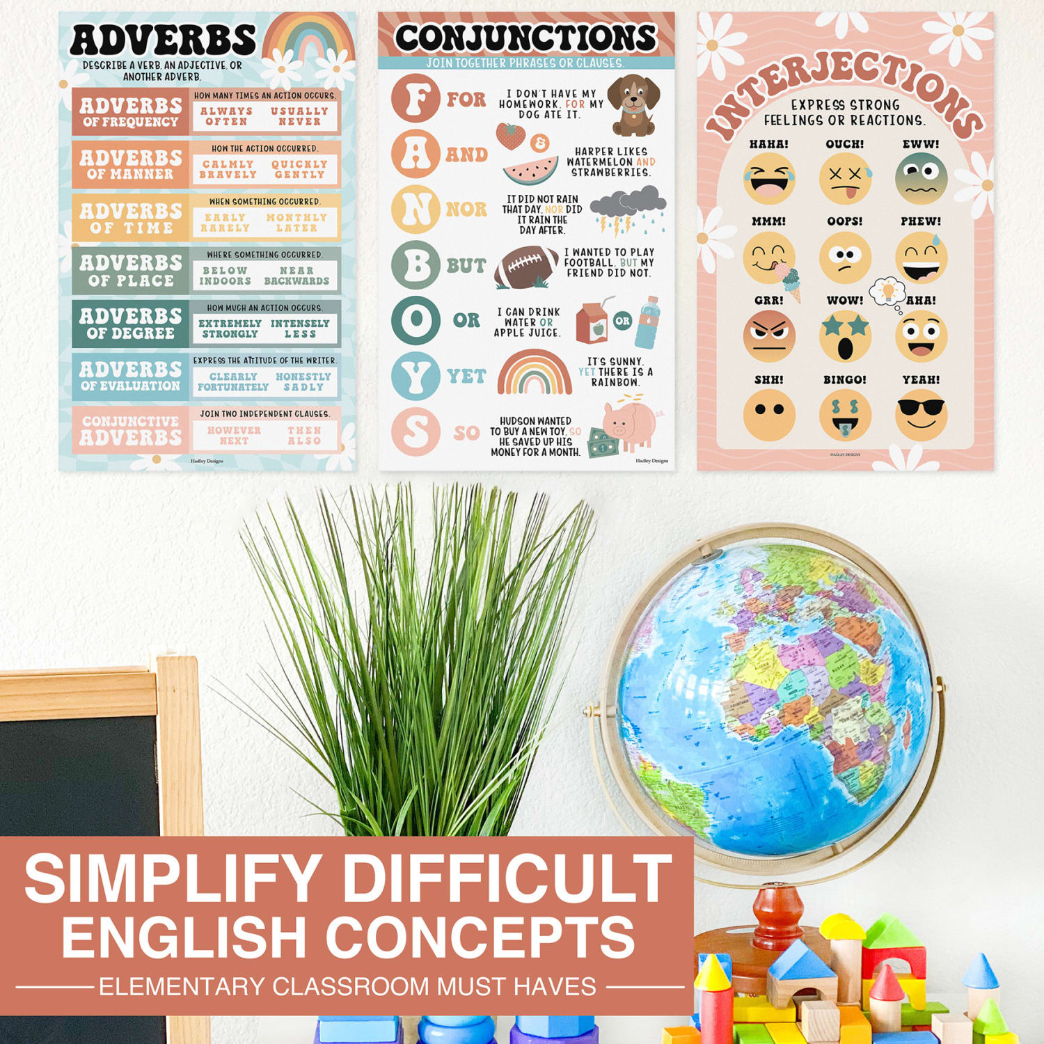 Hadley Designs Laminated Posters, Retro Parts Of Speech Language Arts and Grammar, Set Of 12 - Image 5