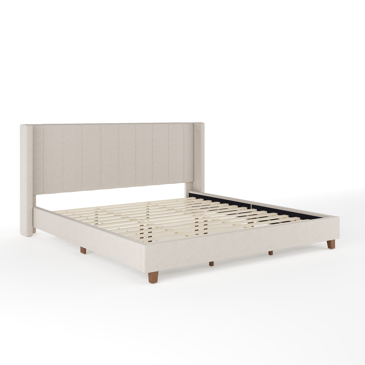 Martha Stewart Kay Upholstered Platform Bed with Channel Stitched Wingback Headboard and Cushioned Siderails - TW3WDB03KBG - Image 3