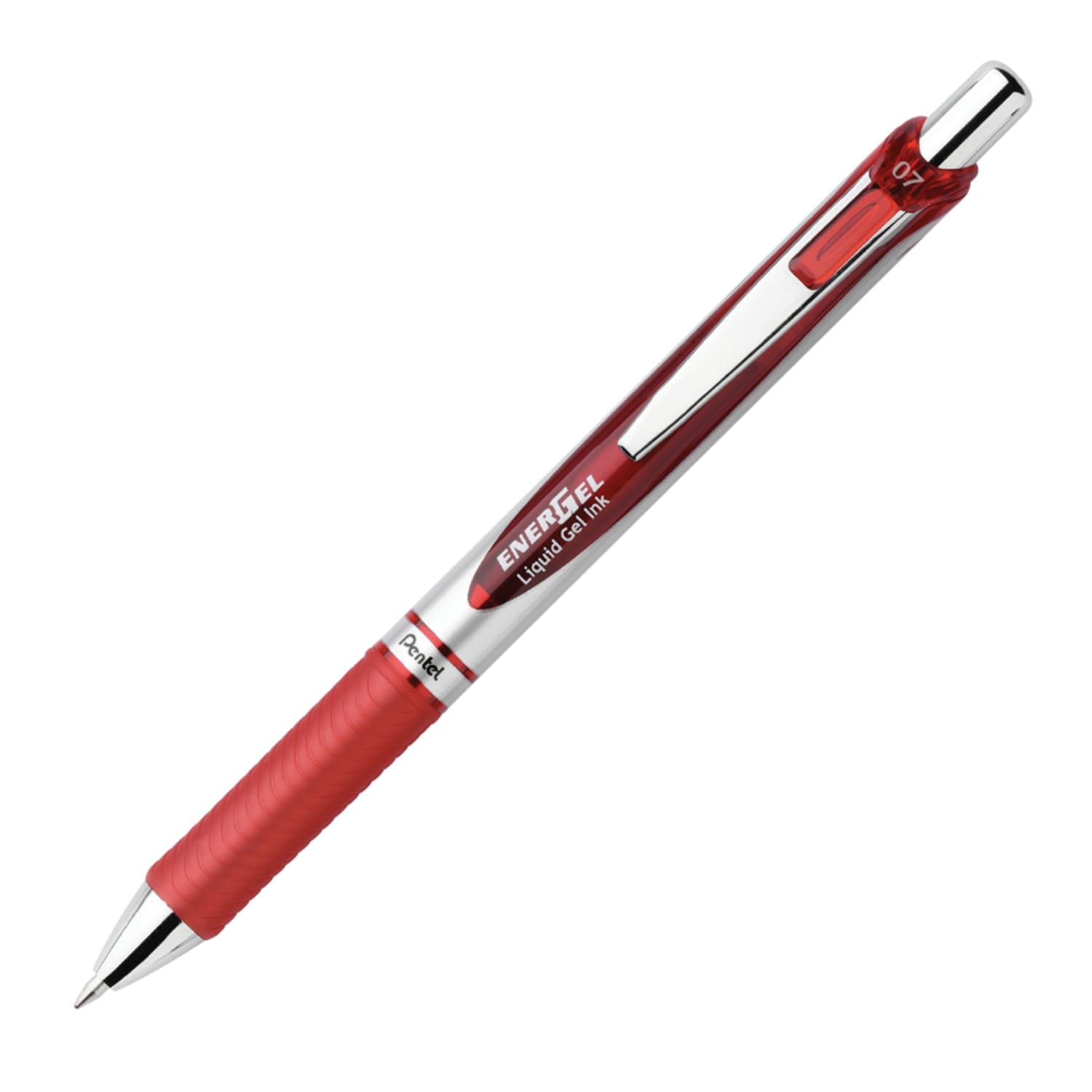 Pentel EnerGel Retractable Liquid Gel Pens, Medium Point, 0.7 mm, Silver Barrel, Red Ink, Pack Of 12 - Image 3