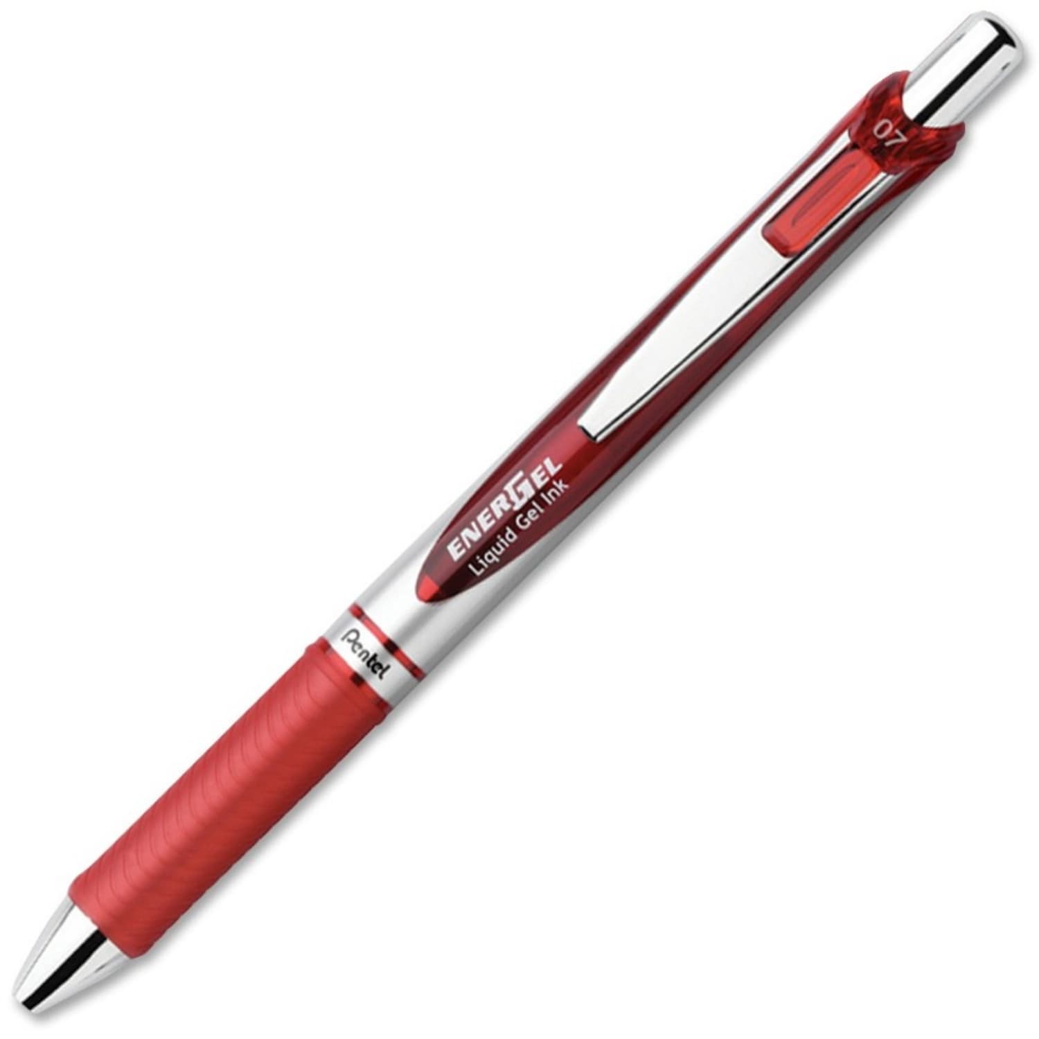 Pentel EnerGel Retractable Liquid Gel Pens, Medium Point, 0.7 mm, Silver Barrel, Red Ink, Pack Of 12 - Image 4
