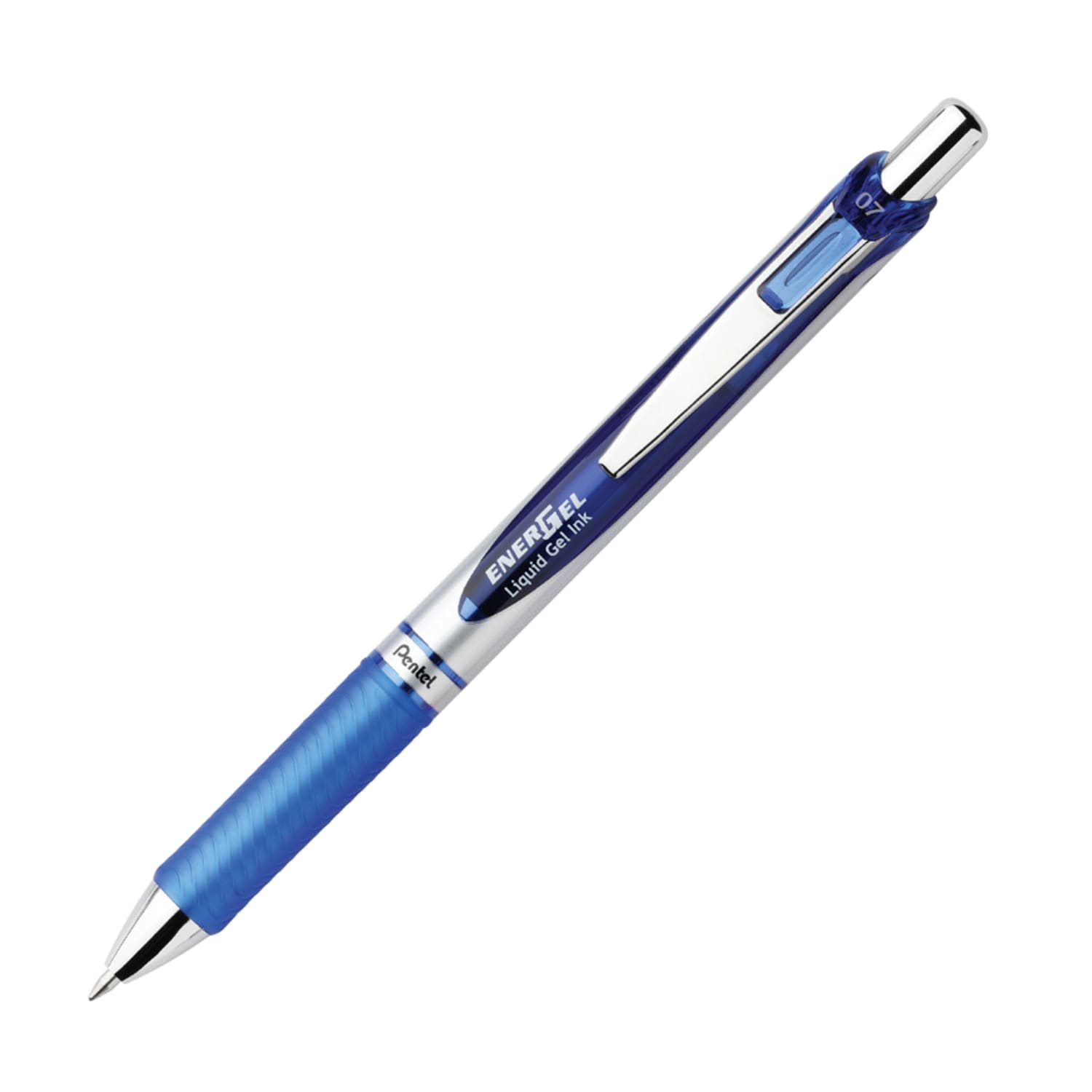 Pentel EnerGel Retractable Liquid Gel Pens, Medium Point, 0.7 mm, Silver Barrel, Blue Ink, Pack Of 12 - Image 3