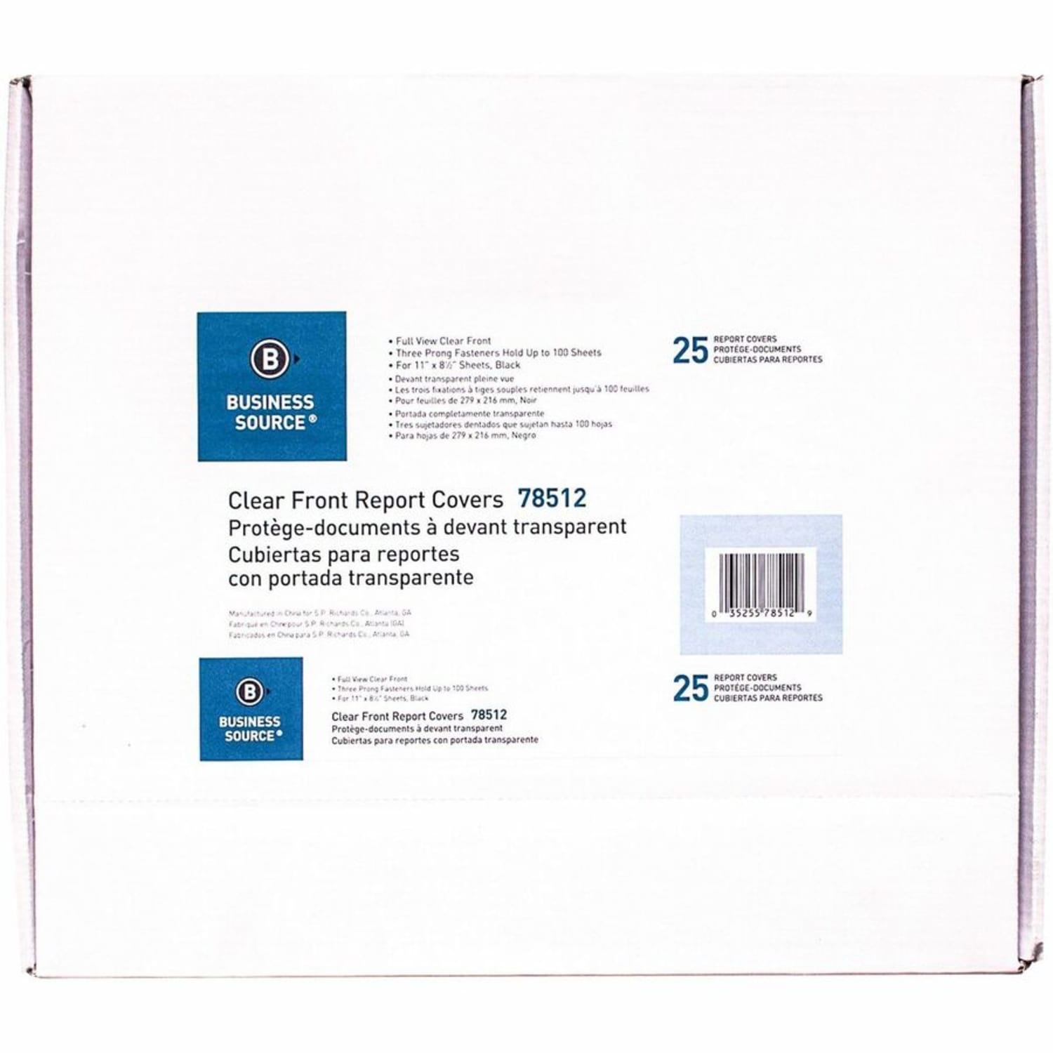 Business Source Letter Report Cover - 1/2in Folder Capacity - 8 1/2in x 11in - 100 Sheets Capacity - 3x Prong Fastener(s) - Black - 25/Box - 78512 - Image 5