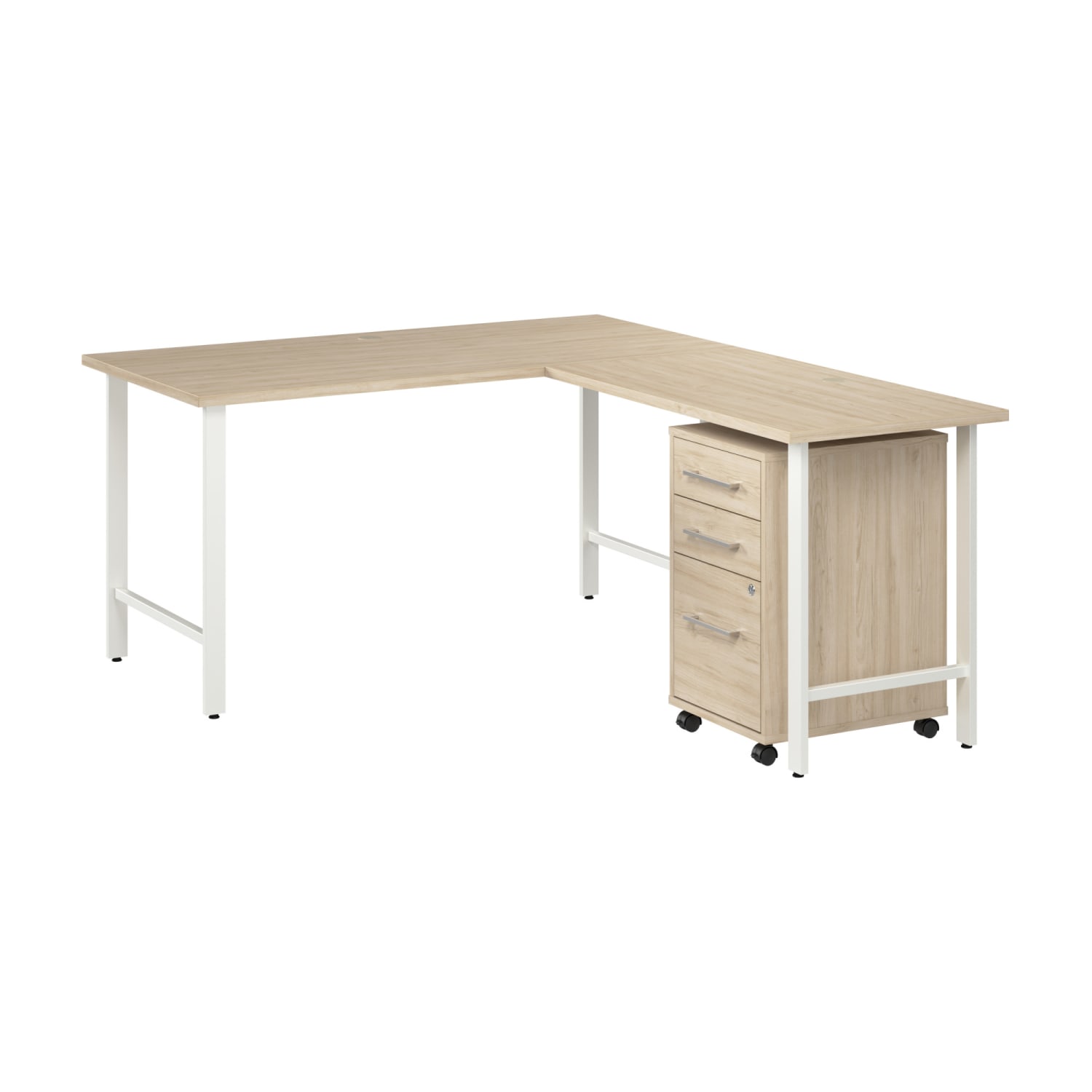 Bush Business Furniture Hustle 60inW L-Shaped Corner Computer Desk with 3 Drawer Mobile File Cabinet, Natural Elm, Standard Delivery Service - Image 3