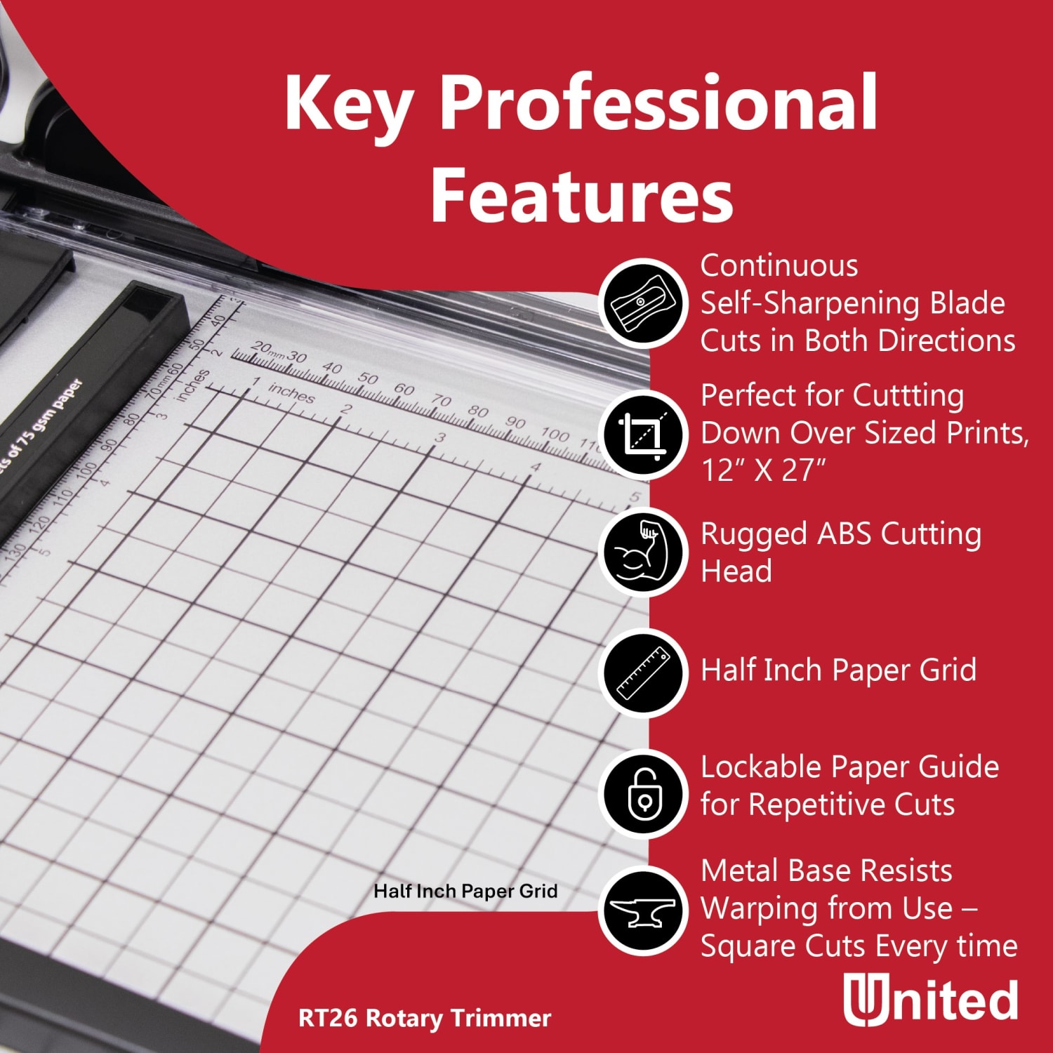 United Commercial Rotary Paper Trimmer, 26in, Silver - Image 4
