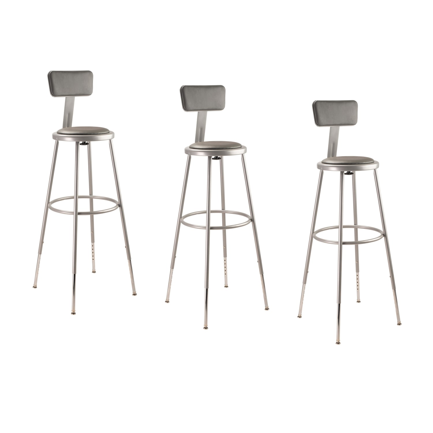 National Public Seating Adjustable VinylPadded Stools With Backrest 32in39in Gray seatGrey Frame Set of 3 PopularChairscom National Public Seating Adjustable Vinyl Padded Stools With Backrest 32in 39in Gray seatGrey Frame Set of 3 PopularChairscom