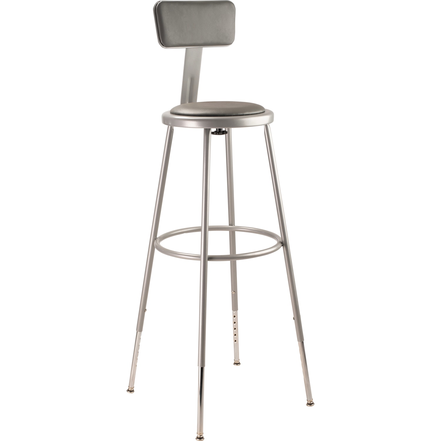 National Public Seating Adjustable Vinyl Padded Stools With Backrest 32in 39in Gray seatGrey Frame Set of 3 PopularChairscom