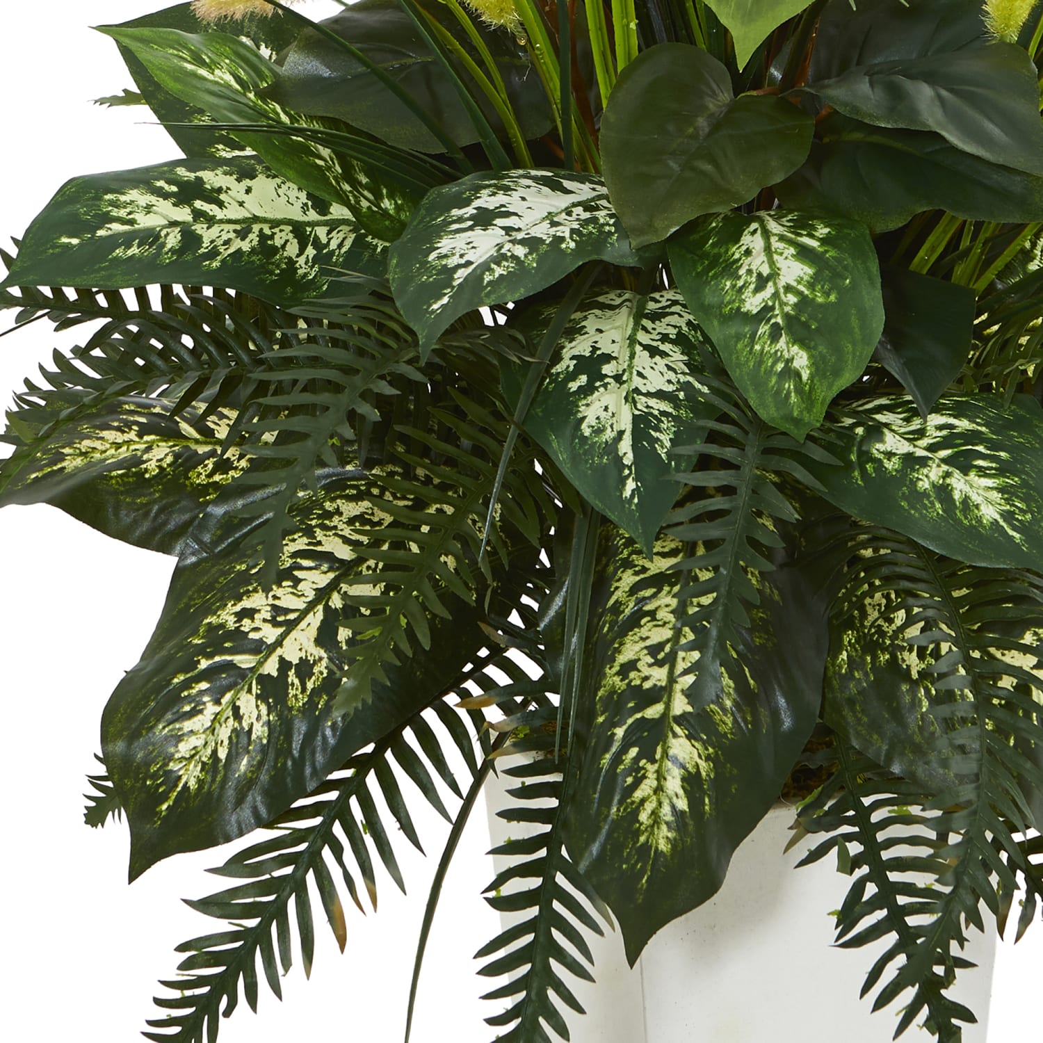 Nearly Natural Mixed River Fern And Dog Tail 48in Artificial Plant With Tower Planter, Green/White - Image 4