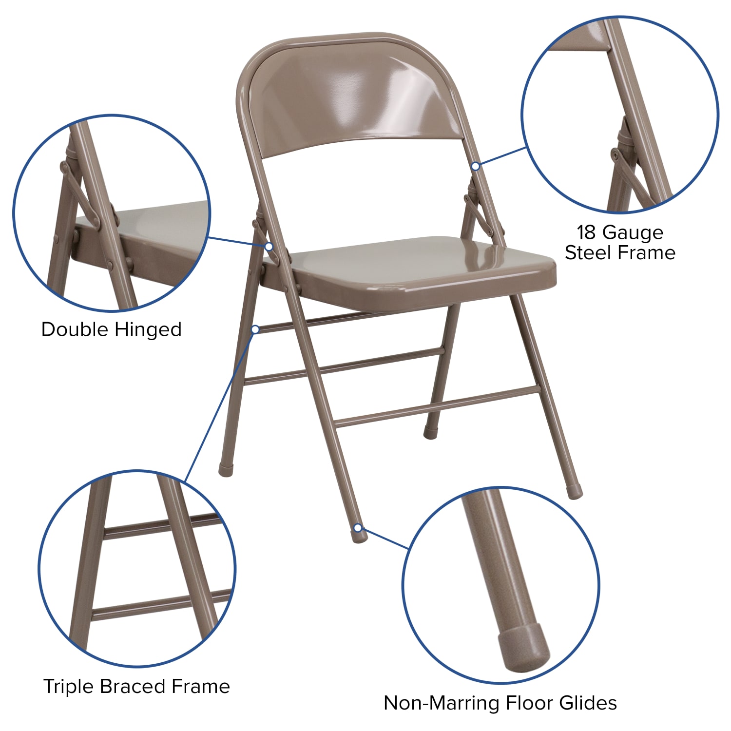 Flash Furniture HERCULES Series Triple-Braced & Double-Hinged Metal Folding Chairs, Beige, Pack Of 2 Chairs - Image 6