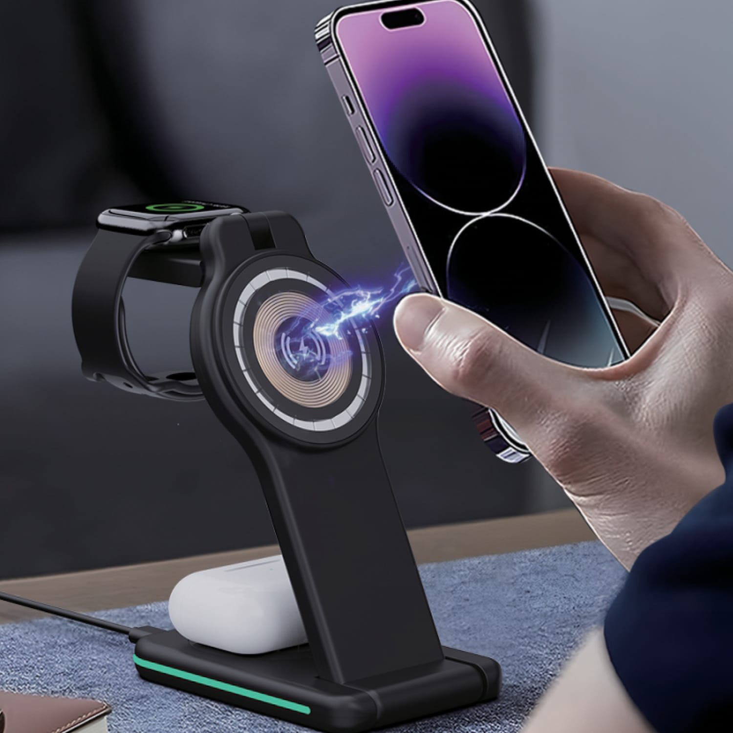 Centon 3-in-1 Wireless Charger, Black, OB-A5A - Image 3