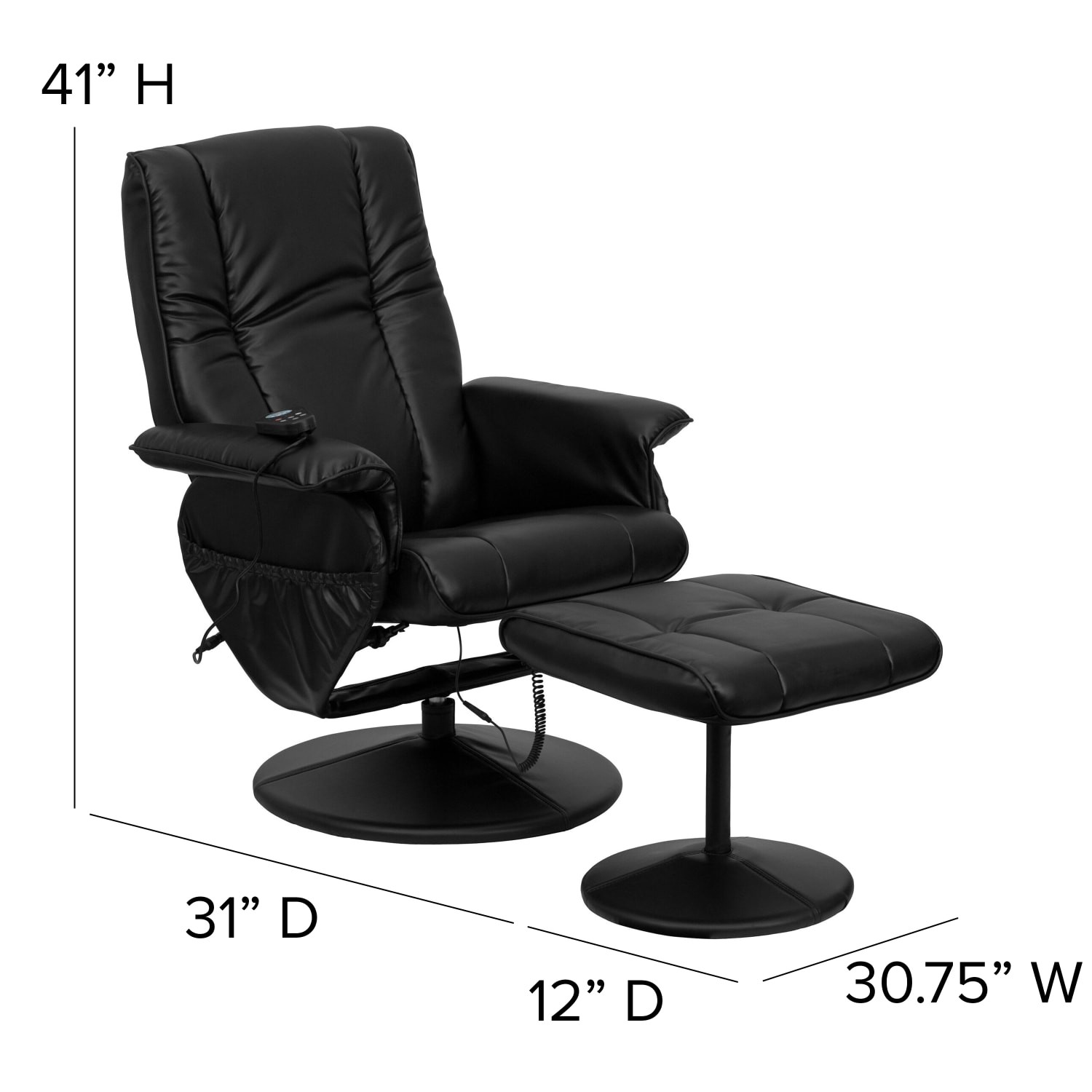 Flash Furniture Massaging Multi-Position Recliner And Ottoman, Black - Image 5