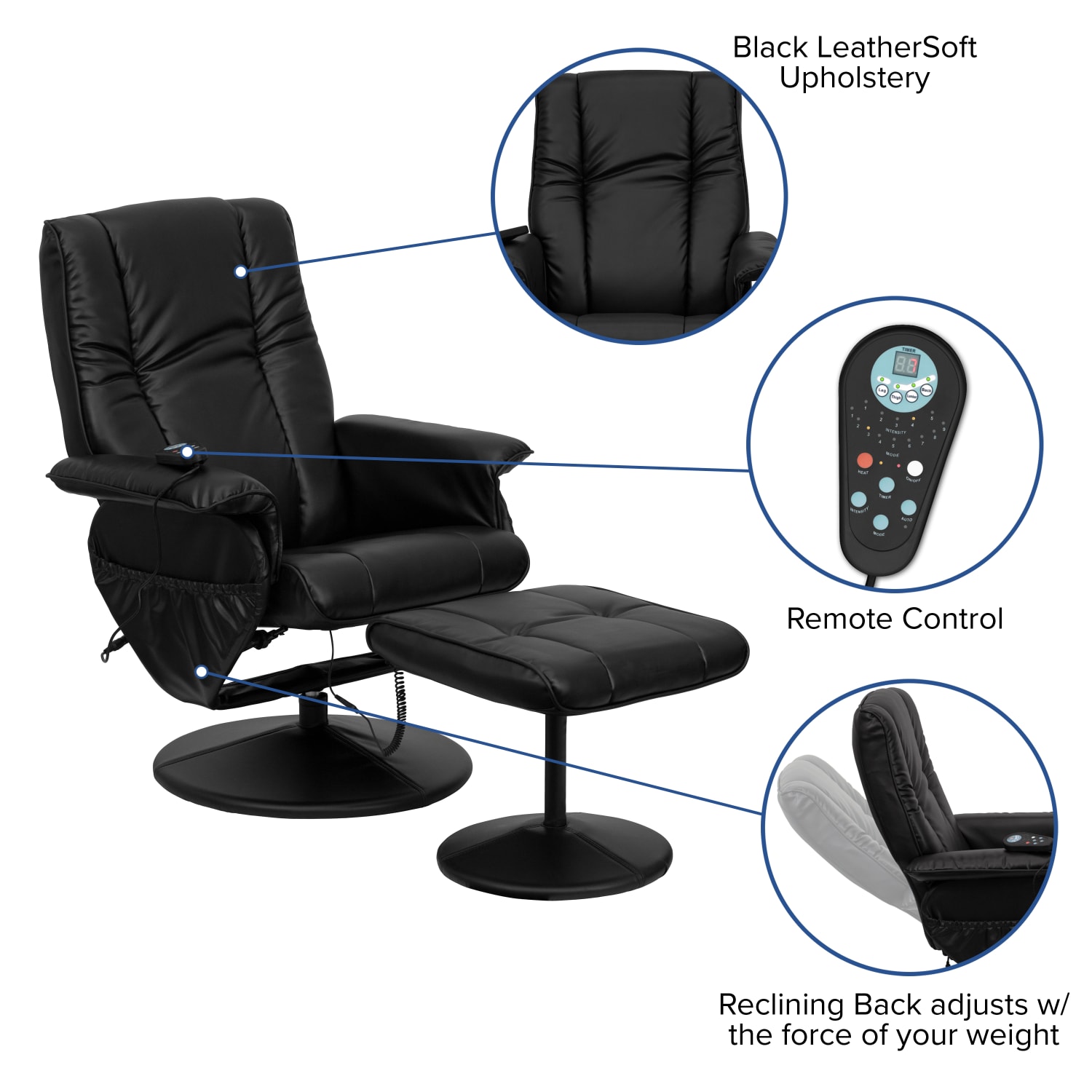 Flash Furniture Massaging Multi-Position Recliner And Ottoman, Black - Image 7