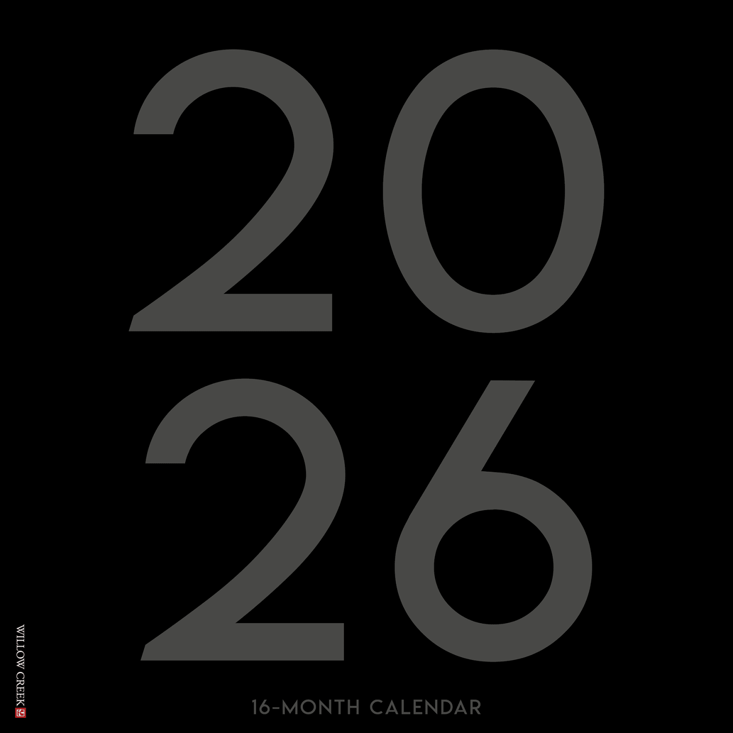 2026 Willow Creek Press Art & Design Monthly Wall Calendar, 12in x 12in, Black & White Professional Large Grid, January To December, 50255