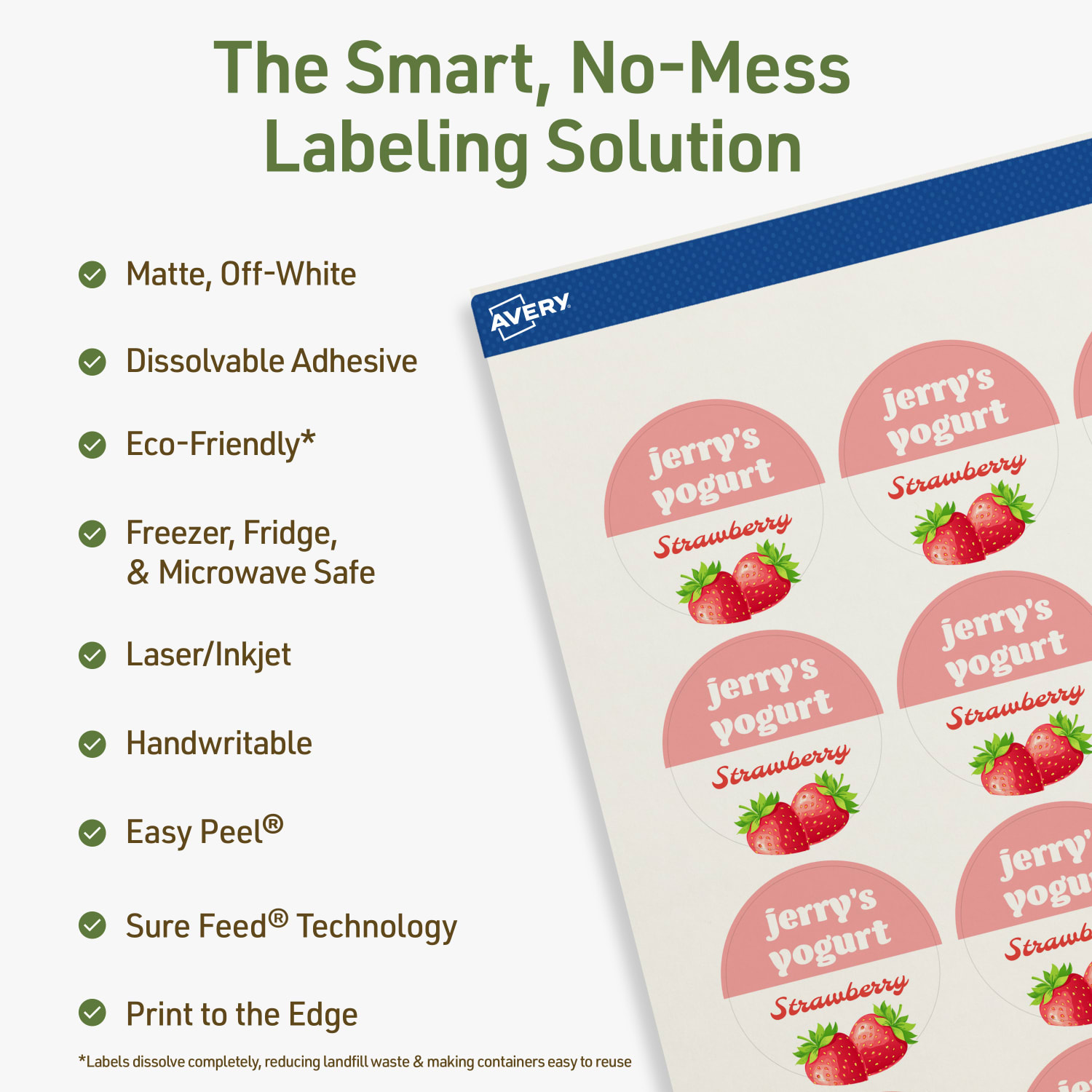 Avery Print-to-the-Edge Dissolvable Labels With Sure Feed Technology, 94508-DWMP5, Round, 1-2/3in, Matte Off-White, Pack Of 100 - Image 3