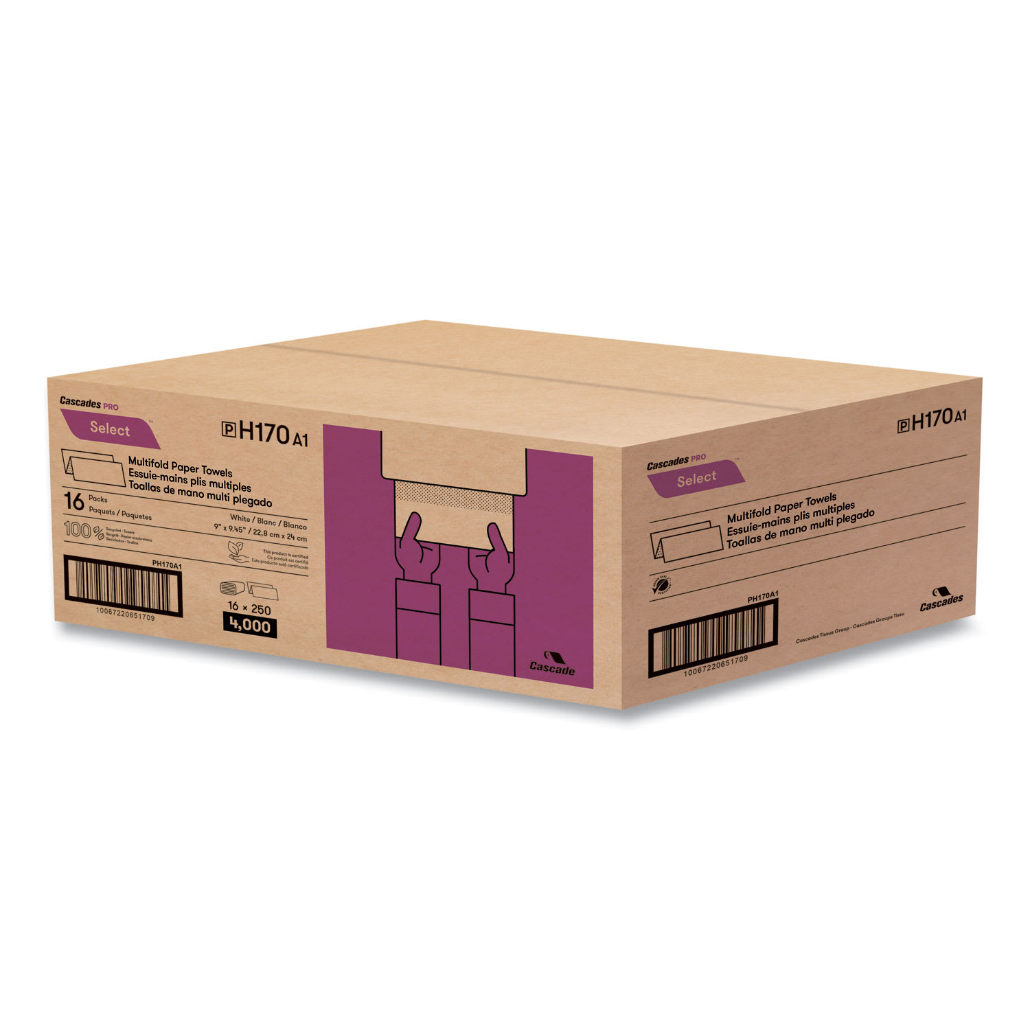 Cascades PRO Select Folded Paper Towels, Multifold, 1-Ply, 9.13 x 9.5, White, 250/Pack, 16 Packs/Carton - Image 4