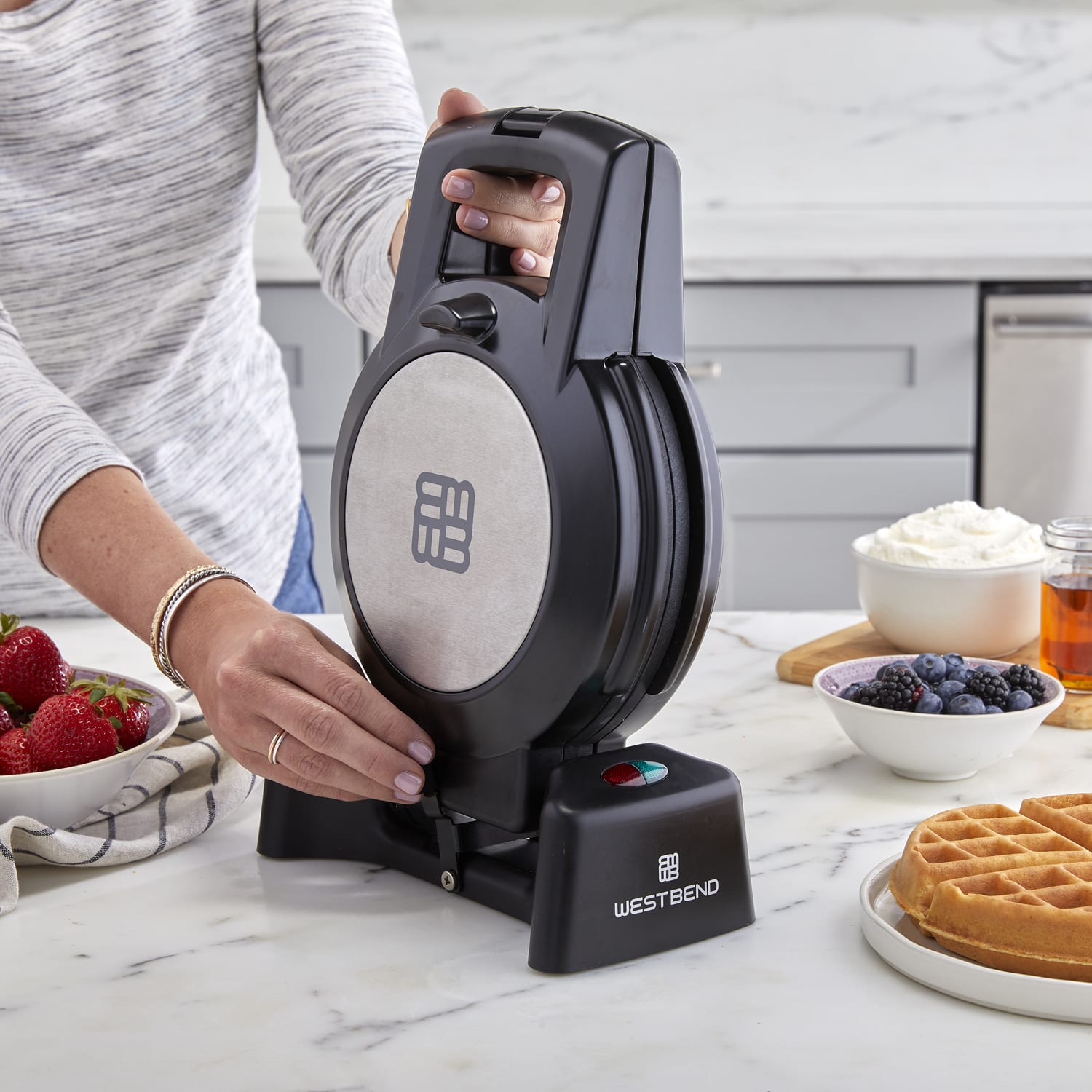 West Bend Flip Belgian Style Waffle Maker, 13-5/16inH x 9inW x 4inD, Black - Image 5