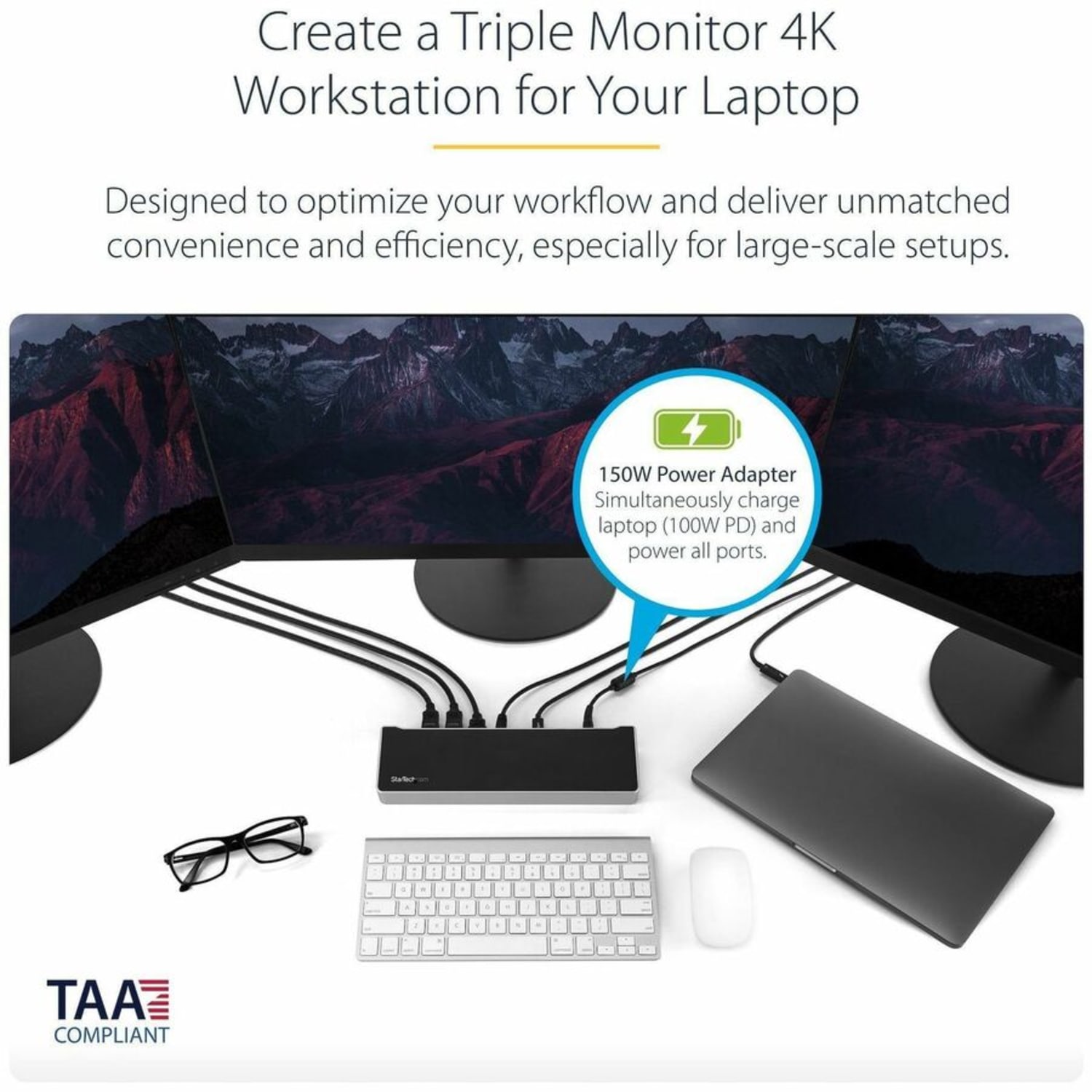 StarTech.com USB C Dock - Triple 4K - Mac, Windows & Chrome - 100W PD - USB C to 2x DisplayPort - USB C to HDMI/Ethernet - DK30CH2DEP - Image 3