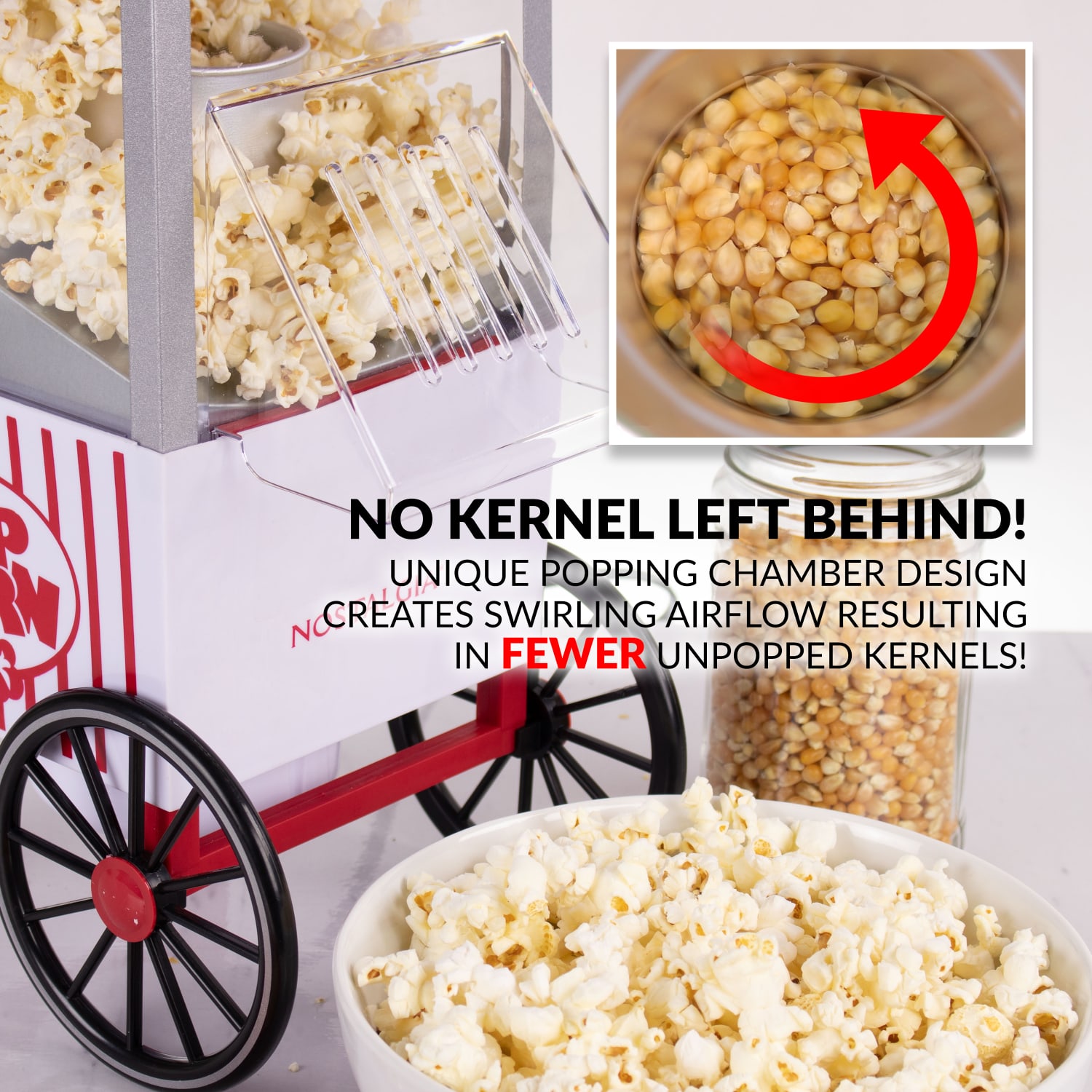 Nostalgia OFP521 Hot Air Popcorn Maker, Red/White - Image 6