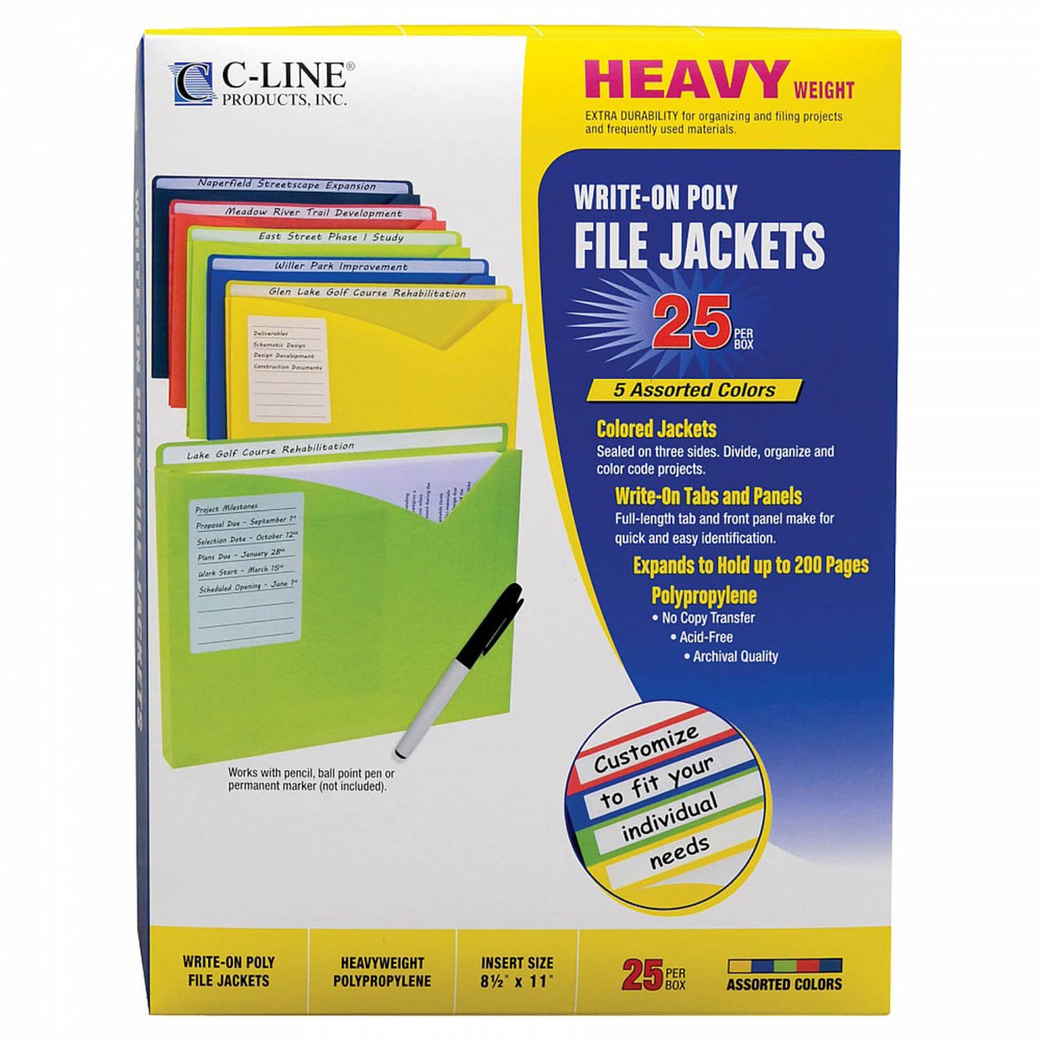 C-Line Write-On Poly File Jackets, 8-1/2in x 11in, Assorted Colors, Box Of 25 Jackets - Image 4