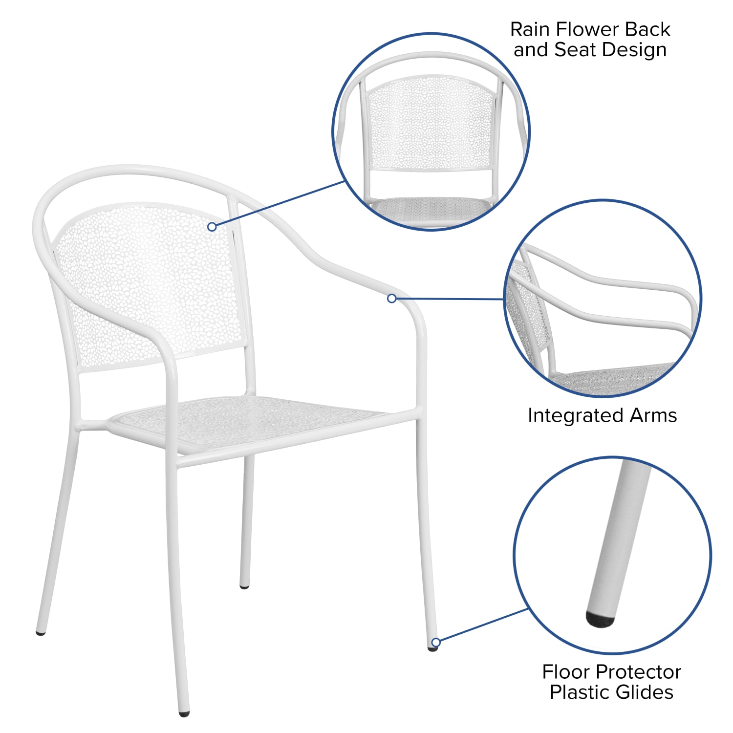 Flash Furniture Oia Indoor/Outdoor Steel Patio Armchair with Round Back, White - Image 6