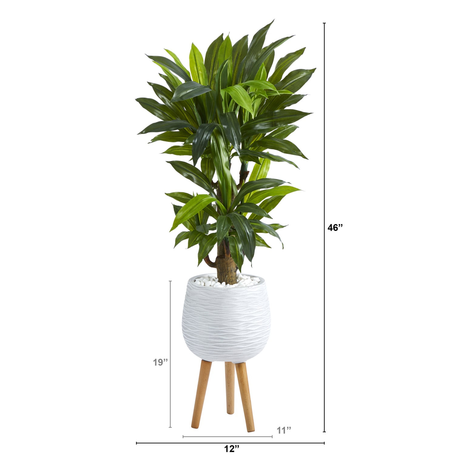 Nearly Natural Corn Stalk Dracaena 46inH Artificial Plant With Stand Planter, 46inH x 12inW x 12inD, Green/White - Image 3