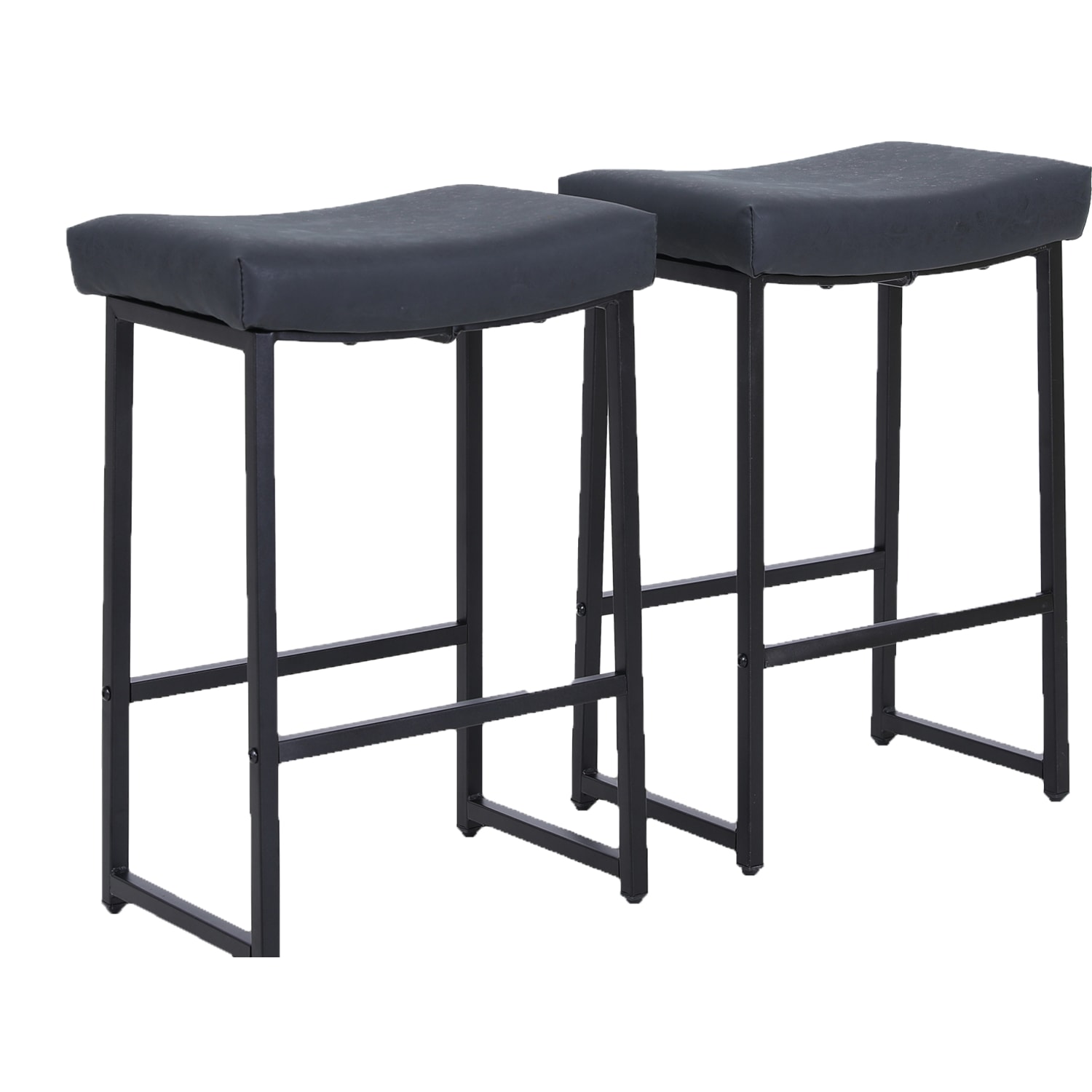 ALPHA HOME Saddle Design PU Leather Counter-Height Stools, Black, Set Of 2 Stools - Image 3