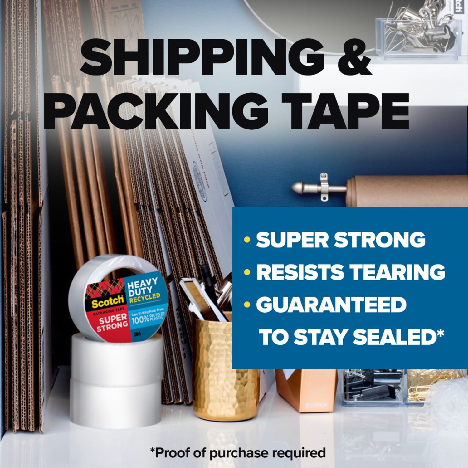 Scotch Heavy Duty Recycled Packaging Tape 7750-6, 1.88 in x 54.6 yd (48 mm x 50 m), 6 pack - Image 3