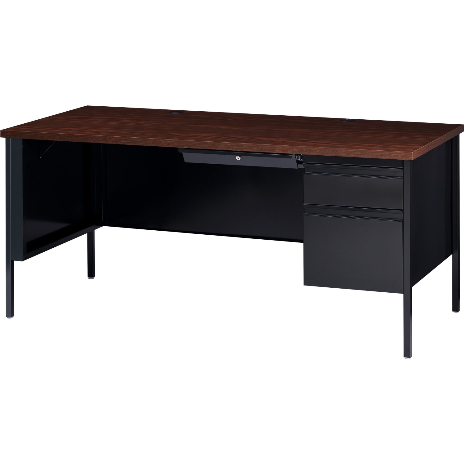 Lorell Fortress 66inW Steel Pedestal Computer Desk, Right, Black/Walnut - Image 5