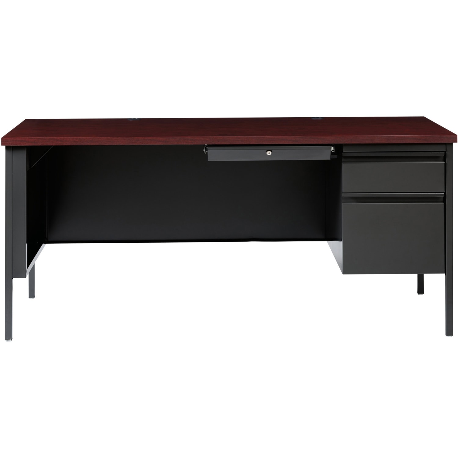 Lorell Fortress Series Steel Right-Handed Pedestal Writing Desk, 66inW, Charcoal/Mahogany - Image 3