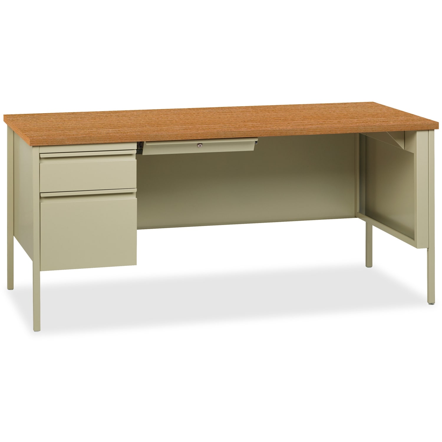 Lorell Fortress 66inW Steel Pedestal Computer Desk, Left-Hand, Oak/Putty - Image 3