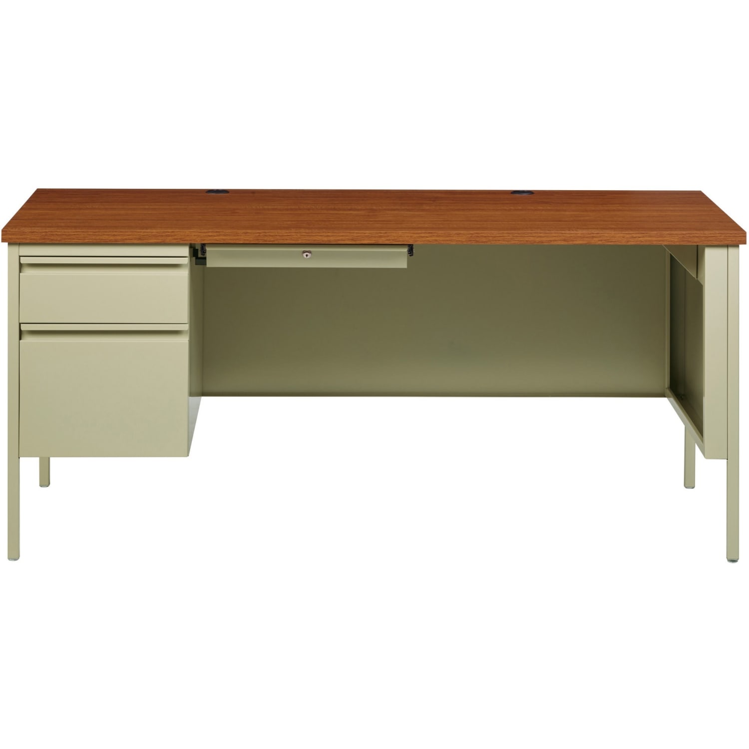 Lorell Fortress 66inW Steel Pedestal Computer Desk, Left-Hand, Oak/Putty - Image 4