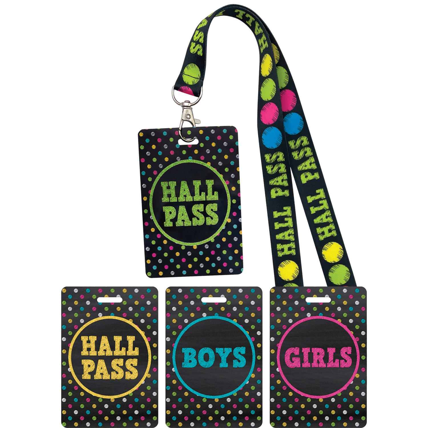 Teacher Created Resources Hall Passes With Lanyards, 16-1/2in, Chalkboard Brights, 4 Passes Per Pack, Bundle Of 3 Packs - Image 3