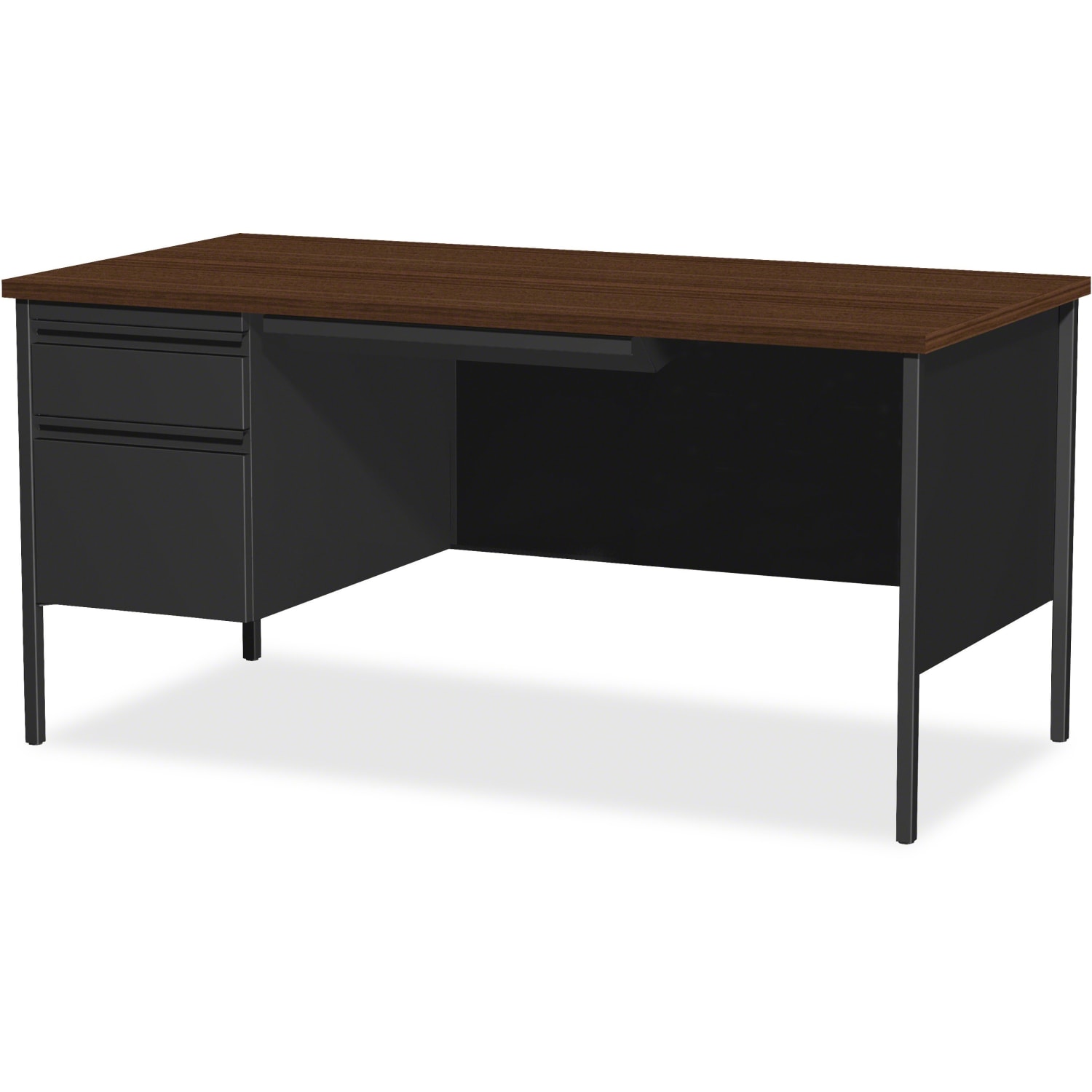 Lorell Fortress 66inW Steel Pedestal Computer Desk, Left, Black/Walnut - Image 3