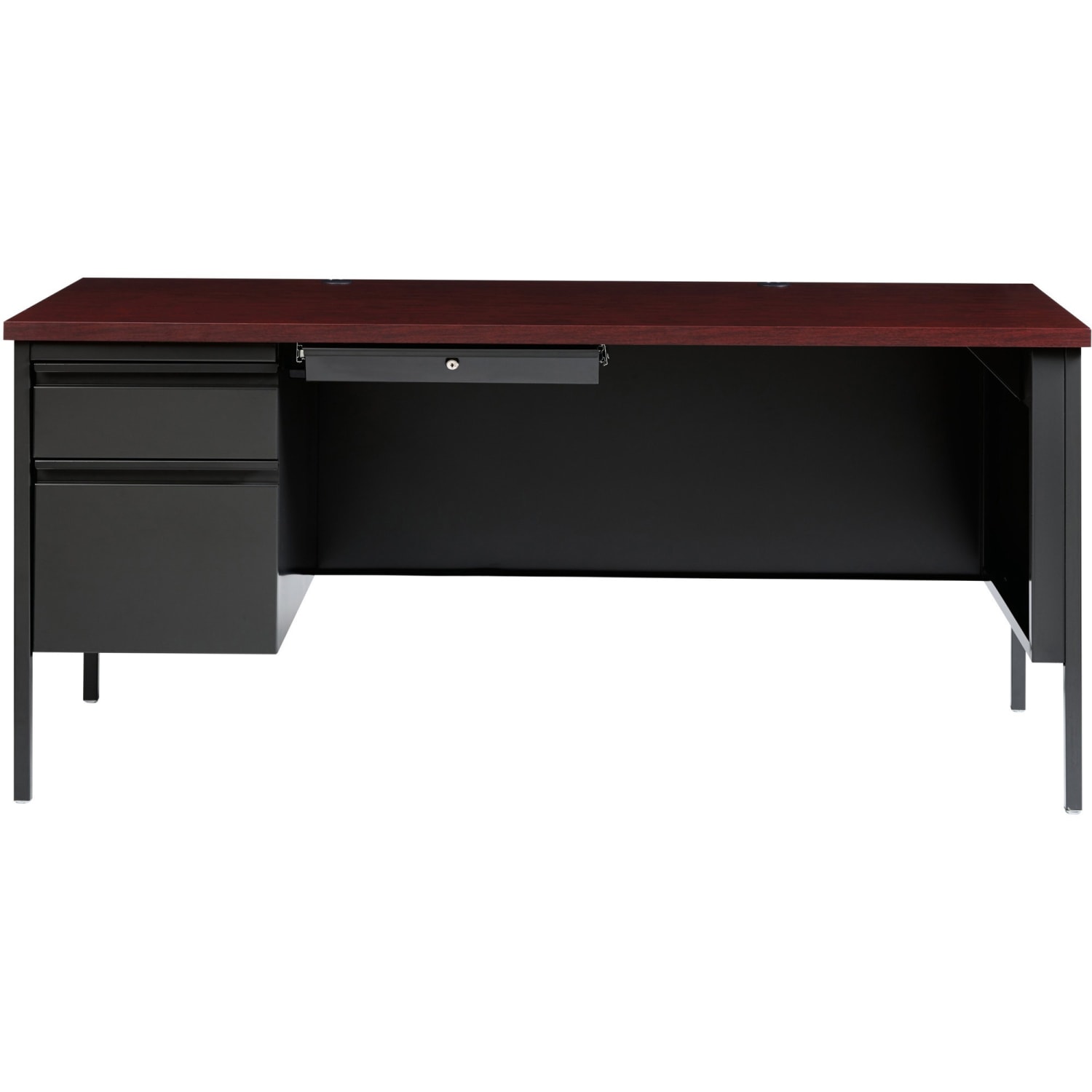 Lorell Fortress 66inW Steel Pedestal Computer Desk, Left-Hand, Charcoal/Mahogany - Image 3
