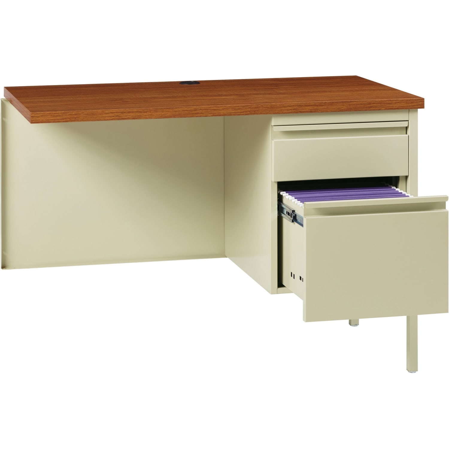 Lorell Fortress 42inW Steel Pedestal Return Computer Desk, Right, Putty/Oak - Image 4
