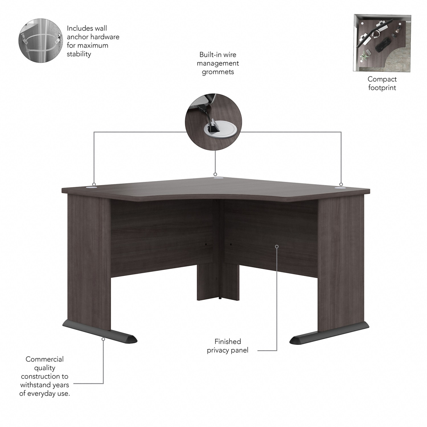 Bush Business Furniture Studio A 83inW Large Corner Desk With 3-Drawer Mobile File Cabinet, Storm Gray, Standard Delivery - Image 5