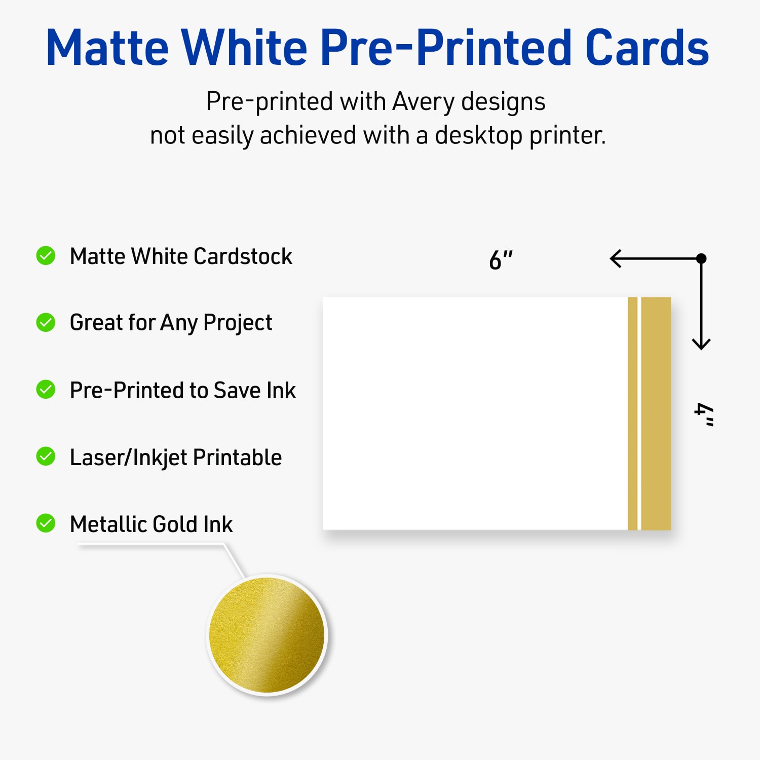 Avery Printable Postcards With Sure Feed Technology, 4in x 6in, Matte White With Preprinted Gold Double-Dipped Edge, Pack Of 20 - Image 4