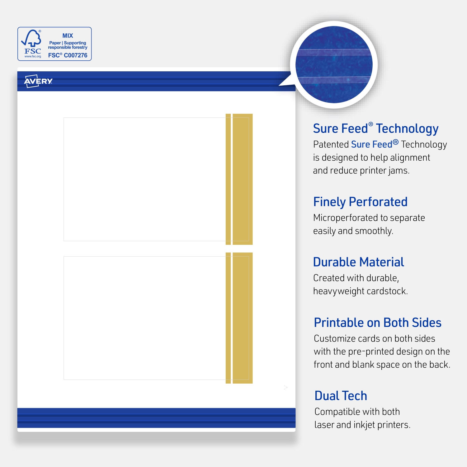 Avery Printable Postcards With Sure Feed Technology, 4in x 6in, Matte White With Preprinted Gold Double-Dipped Edge, Pack Of 20 - Image 5