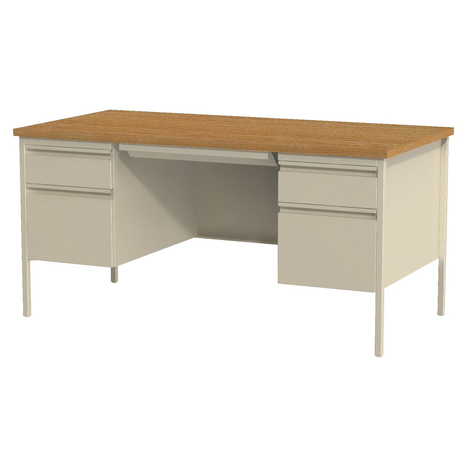 Lorell Fortress Series 60inW Steel Double Pedestal Writing Desk, Putty/Oak - Image 4