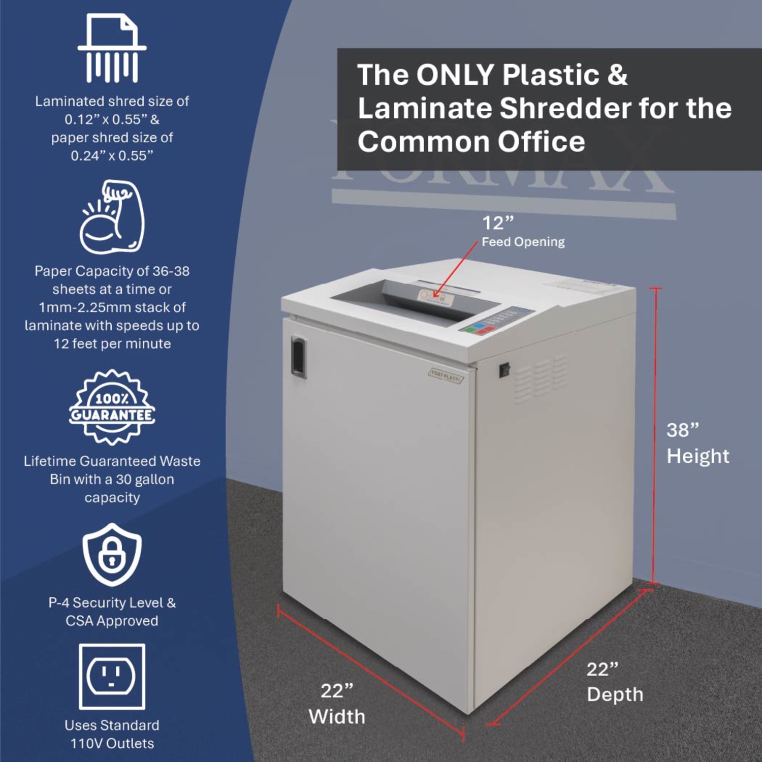 Formax 38-Sheet Cross-Cut Paper/Plastic/Laminate Shredder, FD87 PLASTI - Image 4