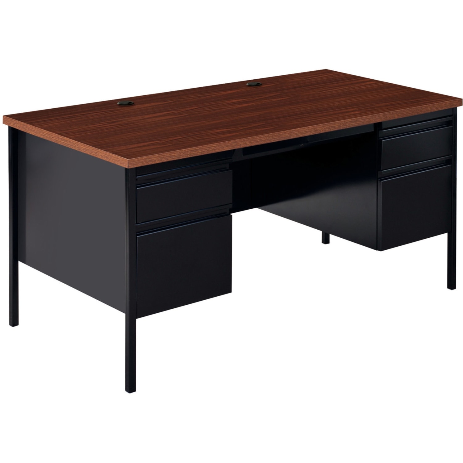 Lorell Fortress Series 60inW Steel Double Pedestal Writing Desk, Black /Walnut - Image 3