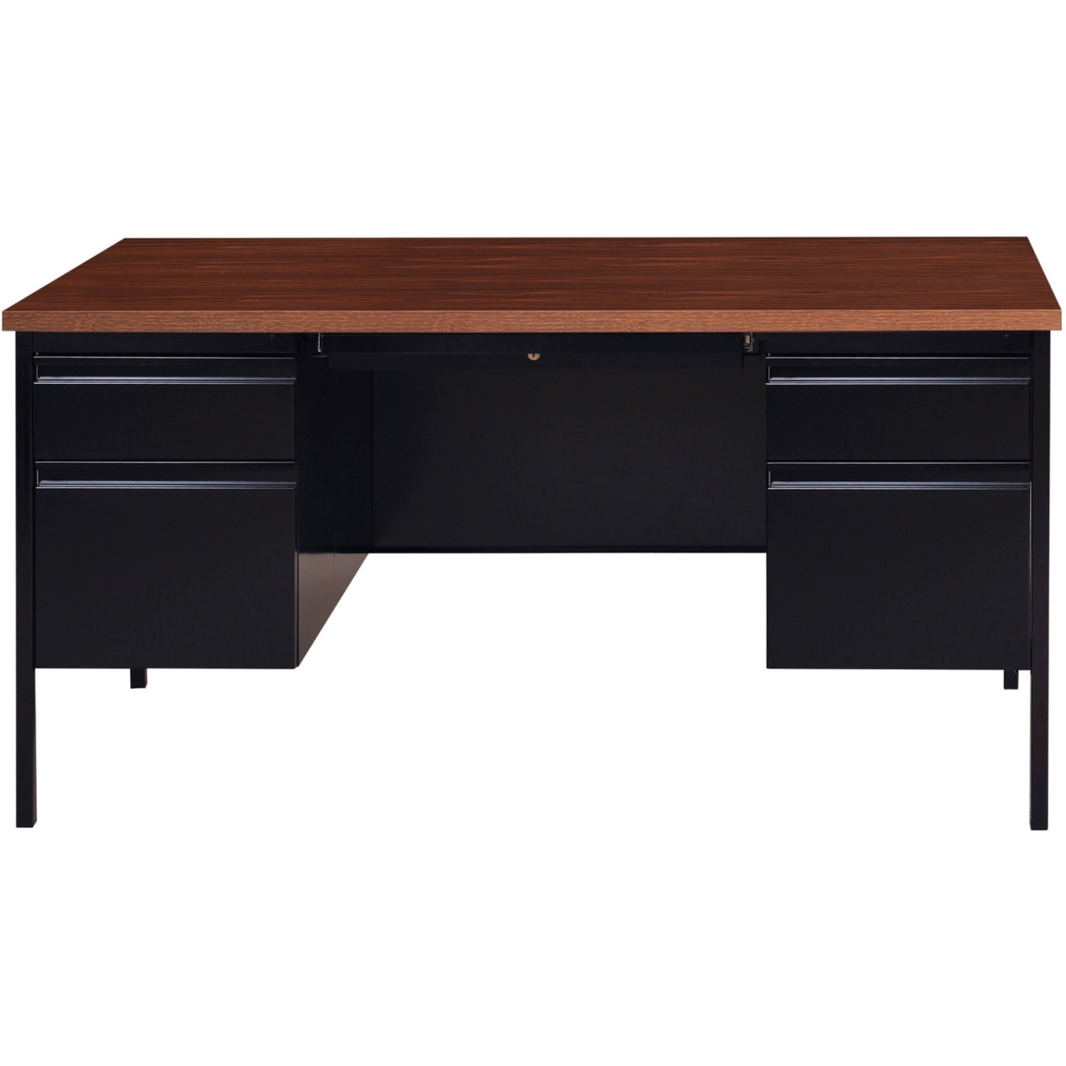 Lorell Fortress Series 60inW Steel Double Pedestal Writing Desk, Black /Walnut - Image 4