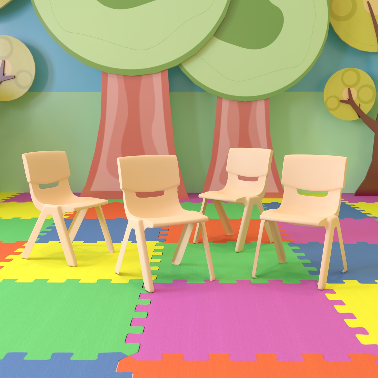 Flash Furniture Plastic Stackable School Chairs With 12ft" Seat Height, Natural, Set Of 4 Chairs