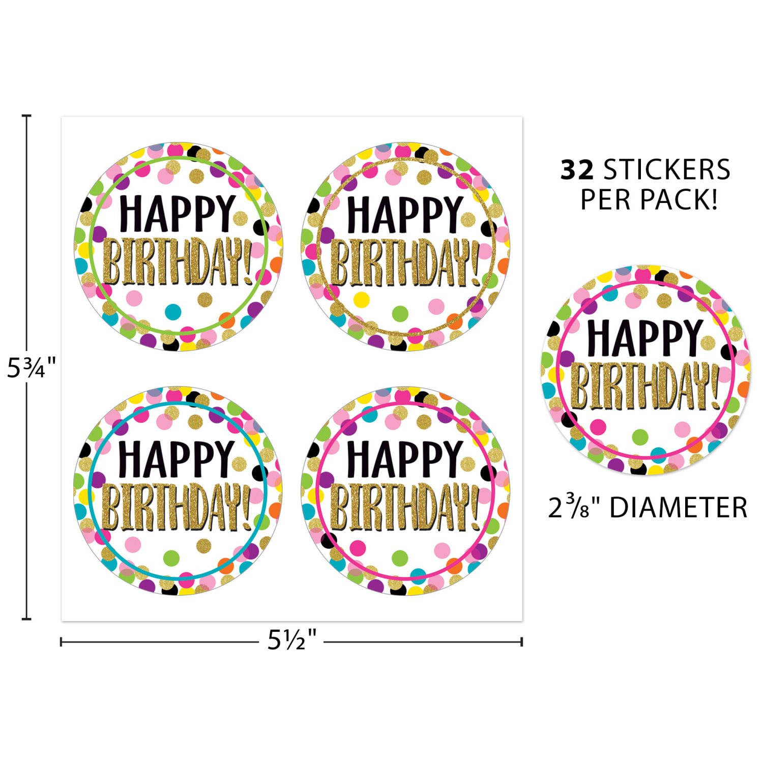 Teacher Created Resources Wear "Em Badges, Confetti Happy Birthday, 32 Per Pack, Set Of 6 Packs - Image 4