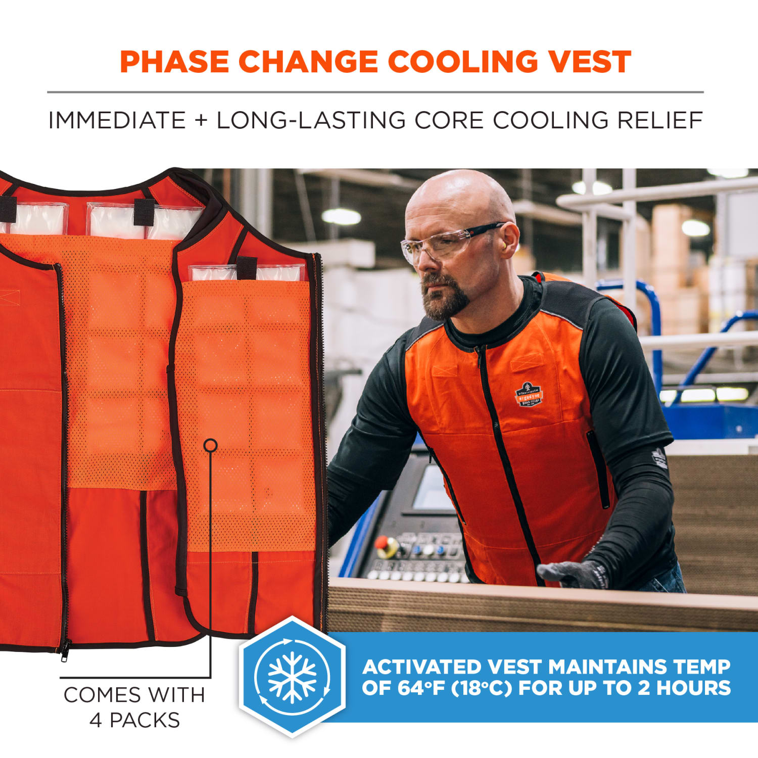 Ergodyne 6260 Lightweight Phase Change Cooling Vest And Packs, 2XL/3XL, Orange, Total Qty 1 - Image 3