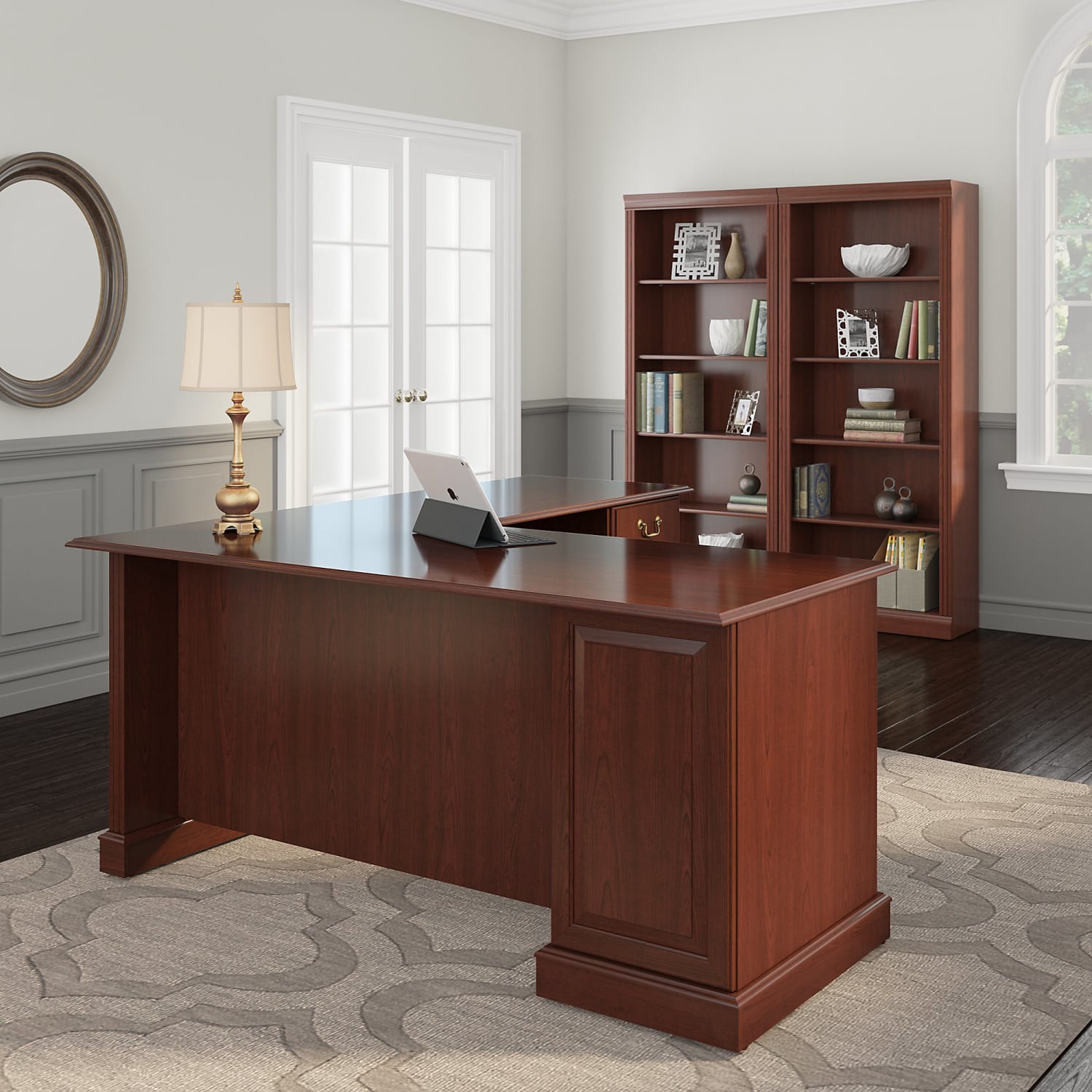 Bush Business Furniture Saratoga 66inW L-Shaped Corner Desk And Two 5-Shelf Bookcases, Harvest Cherry, Standard Delivery - Image 3