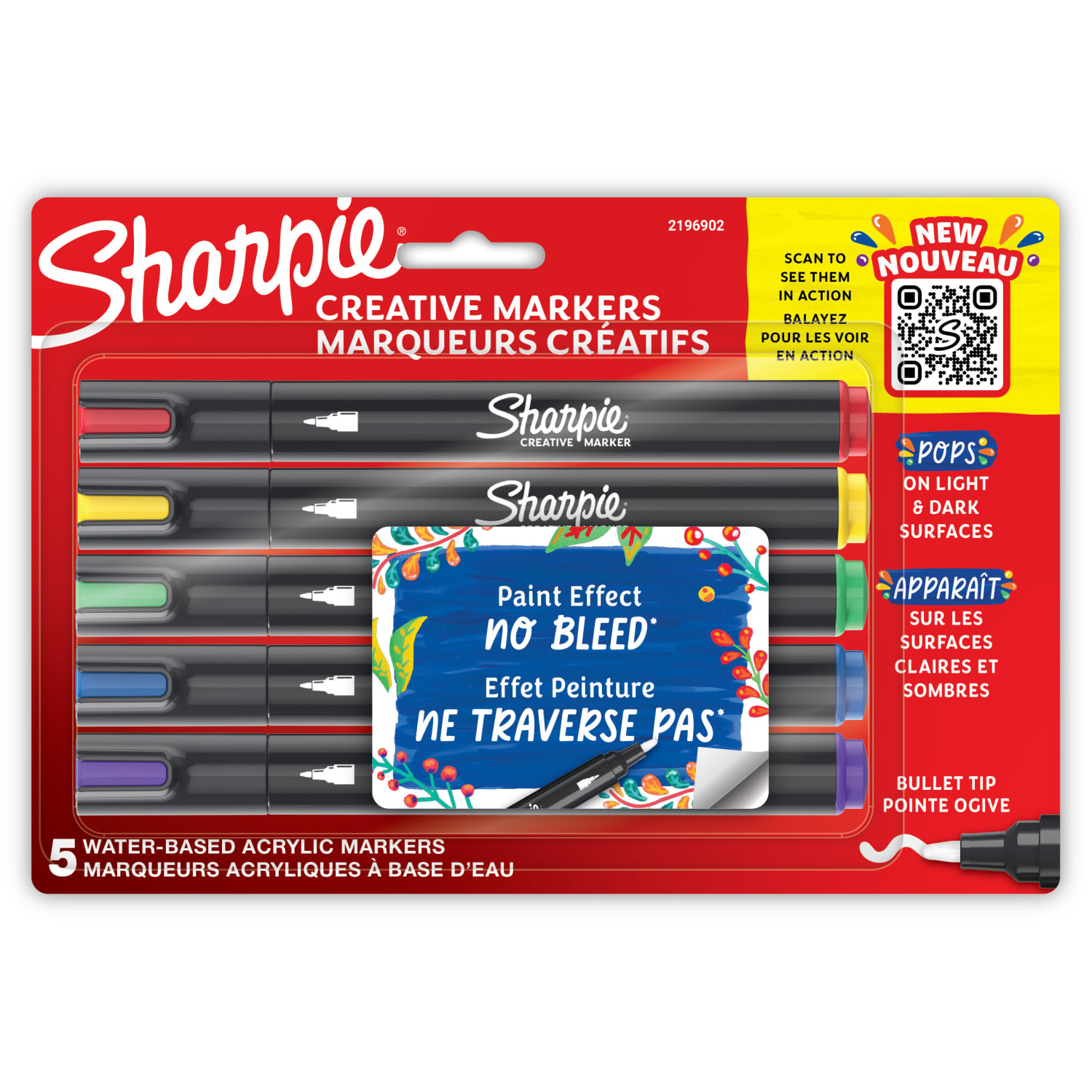 Sharpie Creative Water-Based Acrylic Markers, Bullet Tip, Assorted Colors, Pack Of 5 Markers
