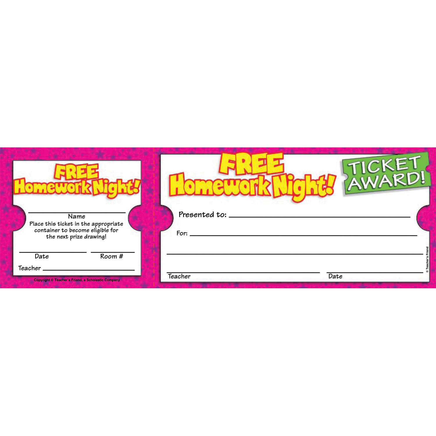 Scholastic Teaching Solutions Ticket Awards, Free Homework Night!, 100 Per Pack, Set Of 6 Packs - Image 3